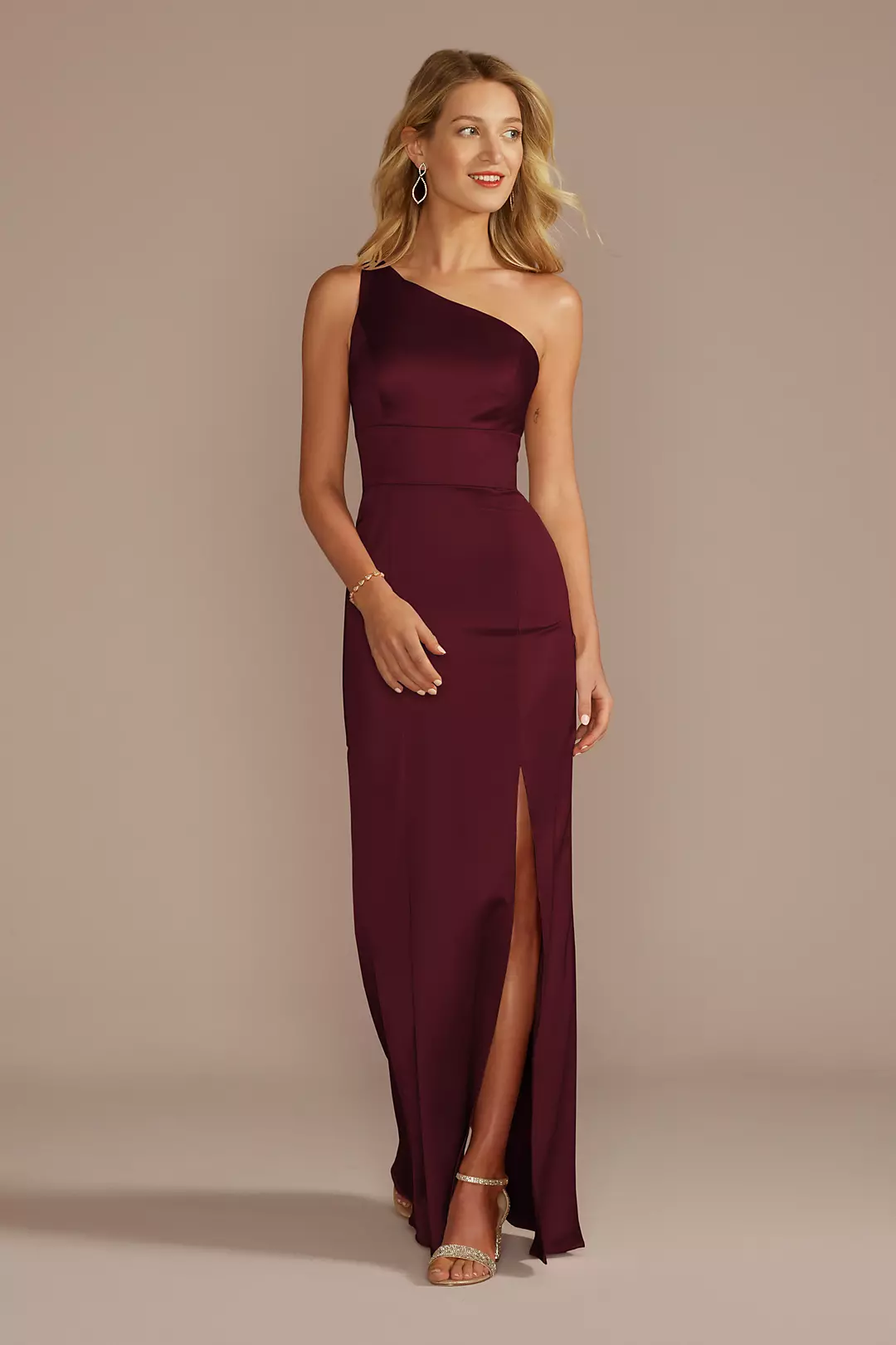 Stretch Satin One-Shoulder Sheath Dress - Image 37