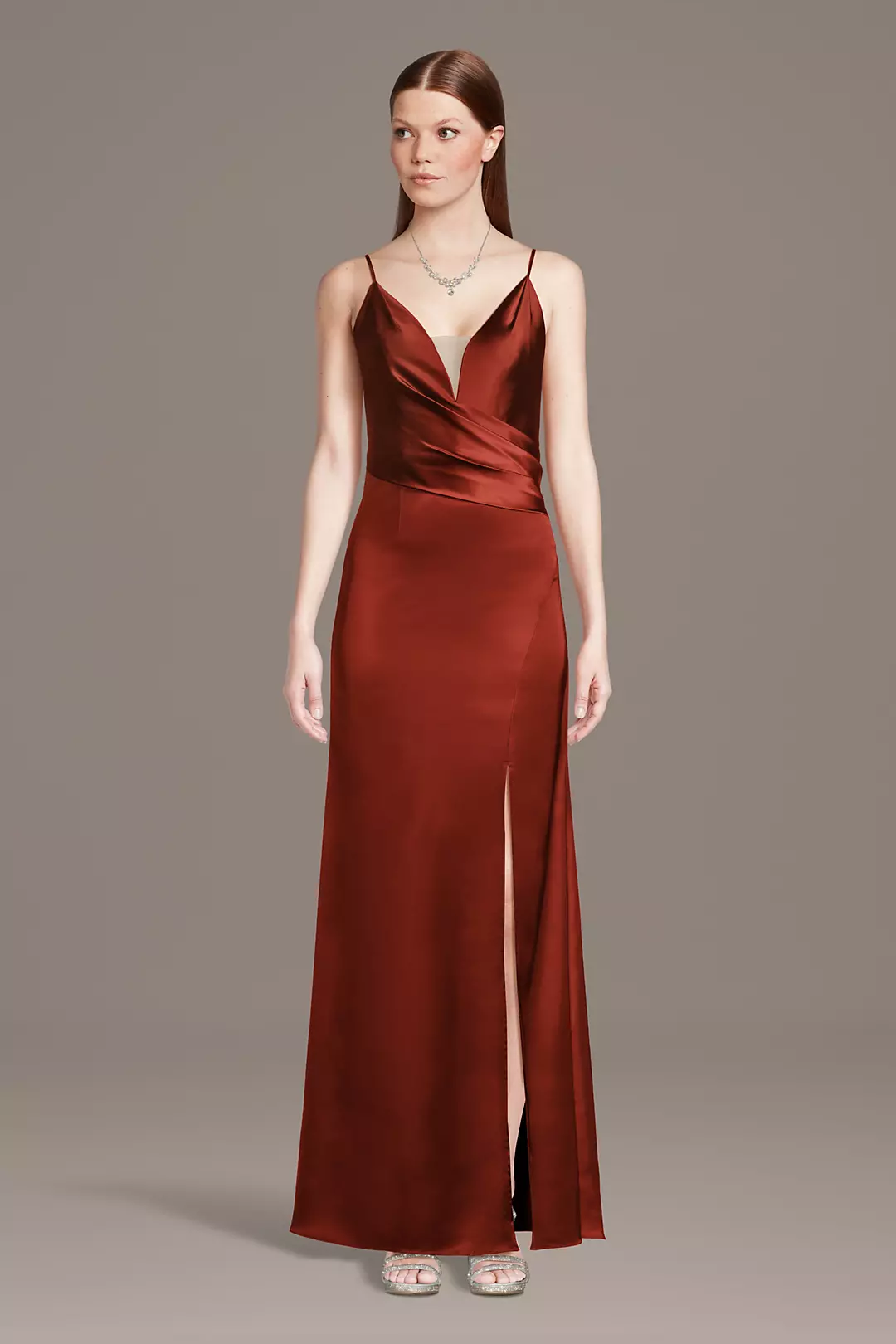 Stretch Satin Pleated Waistline Sheath Dress - Image 2