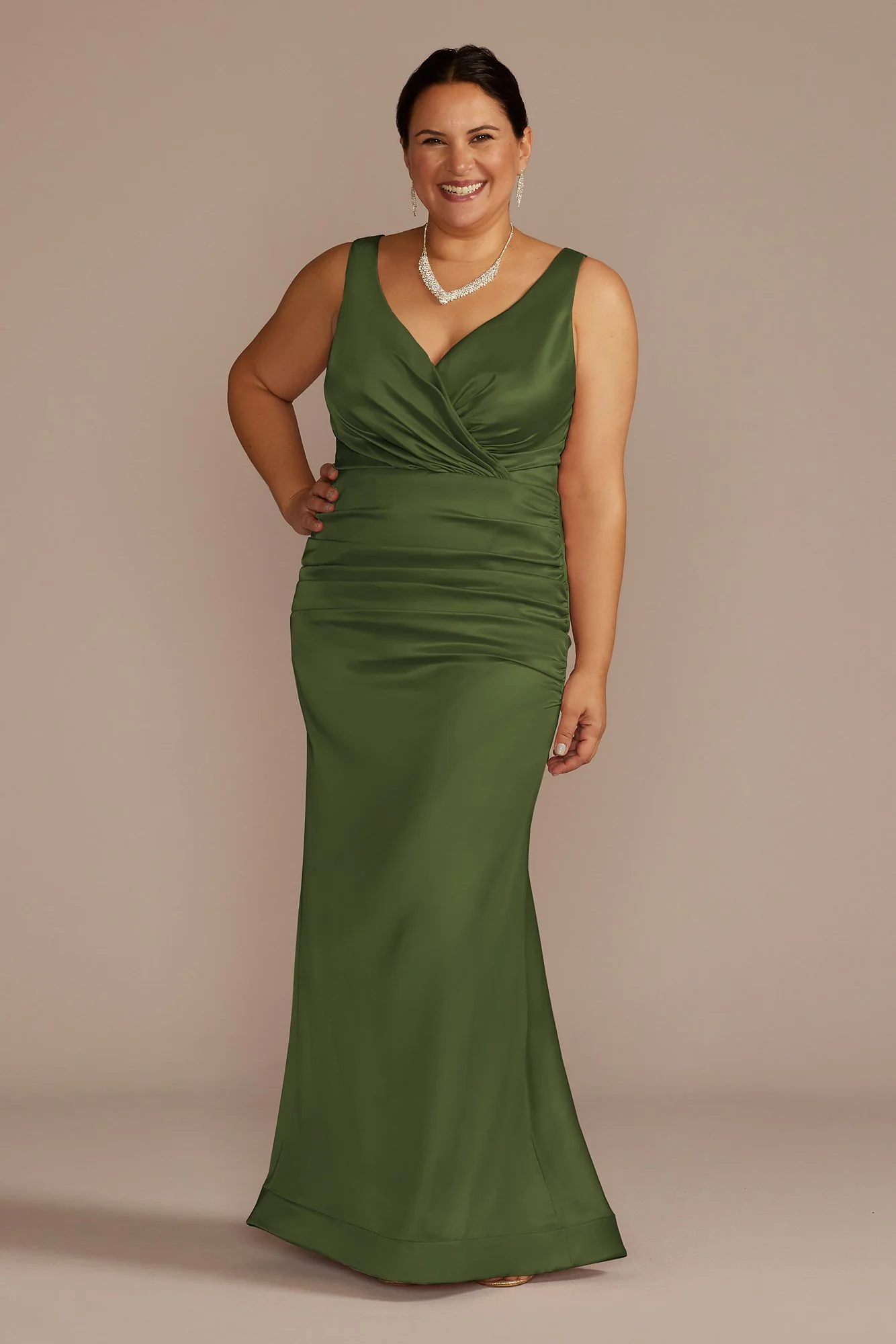 Stretch Satin Ruched Mermaid Dress - Image 2