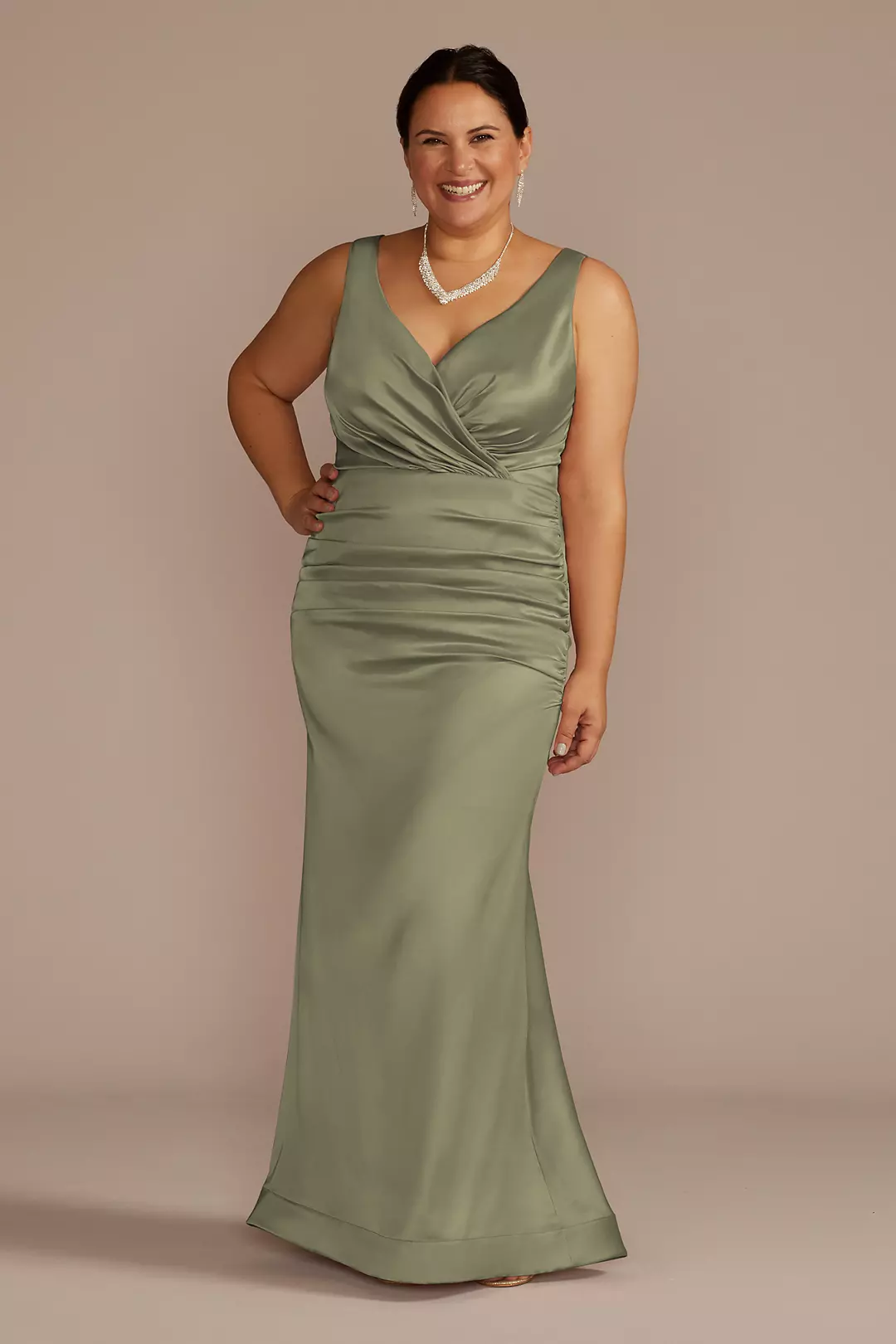 Stretch Satin Ruched Mermaid Dress - Image 45