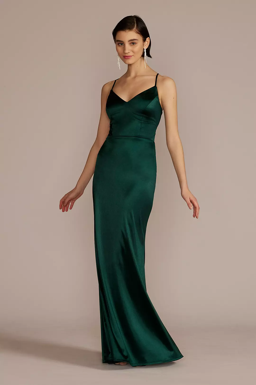 Stretch Satin Spaghetti Strap Sheath with Train - Image 16