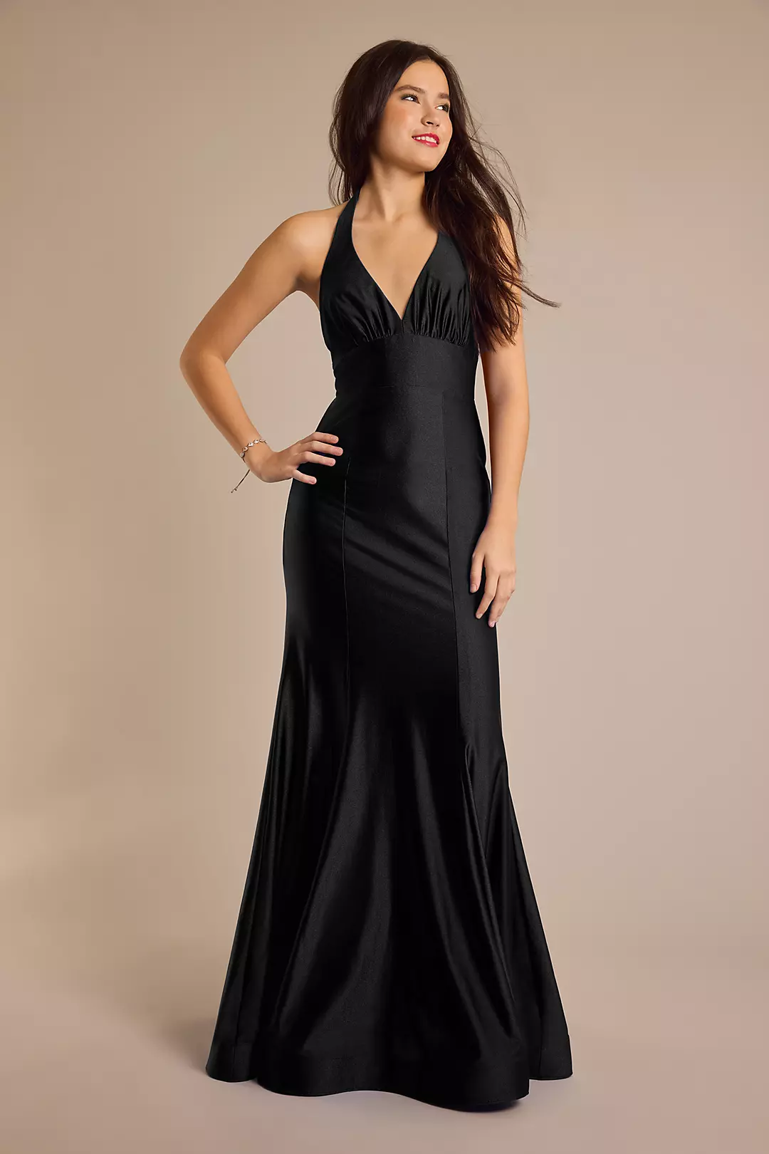 Stretch Satin Tie-Back Halter Mermaid Dress - Image 3