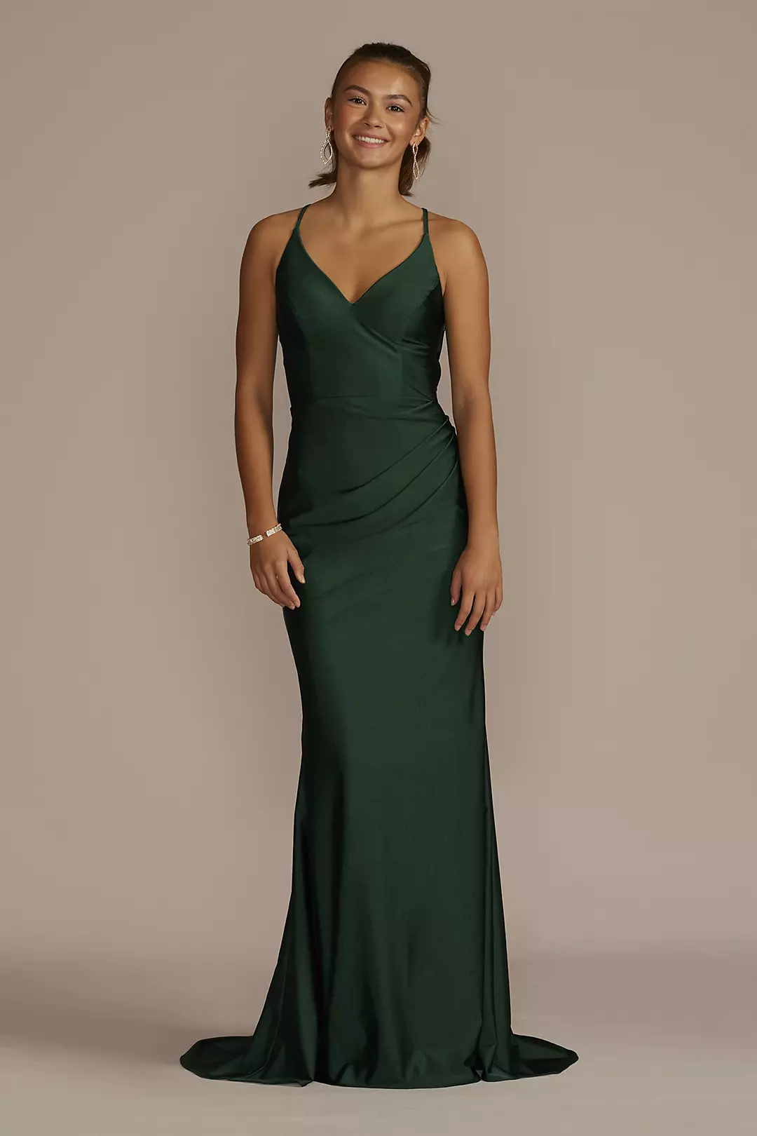 Stretch Satin V-Neck Mermaid Dress with Train - Image 12
