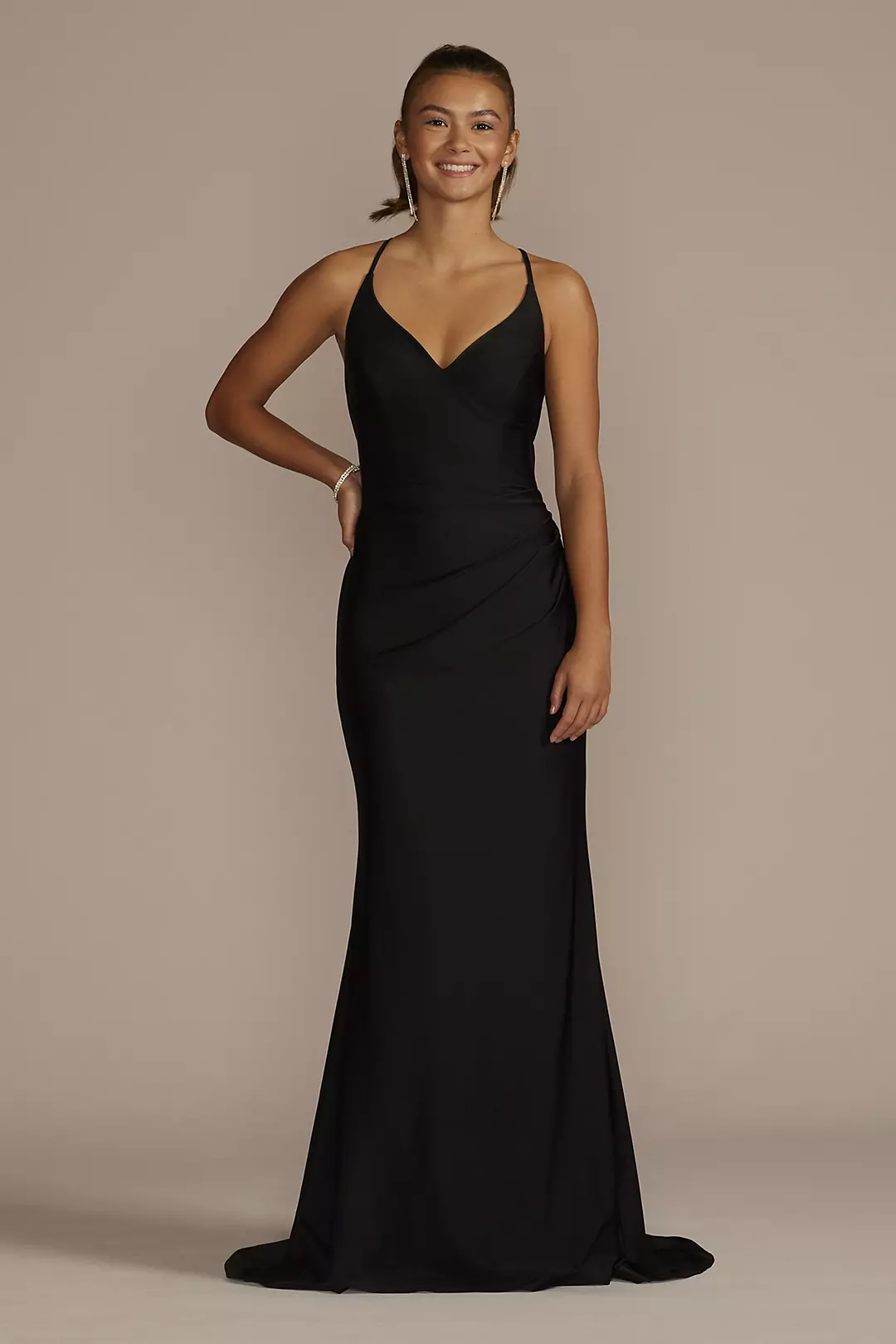 Stretch Satin V-Neck Mermaid Dress with Train - Image 6