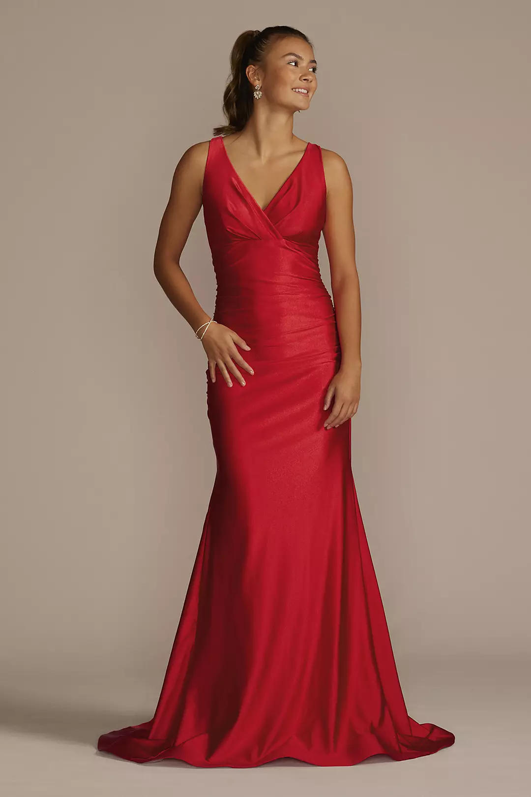 Stretch Satin V-Neck Tank Mermaid Dress - Image 4