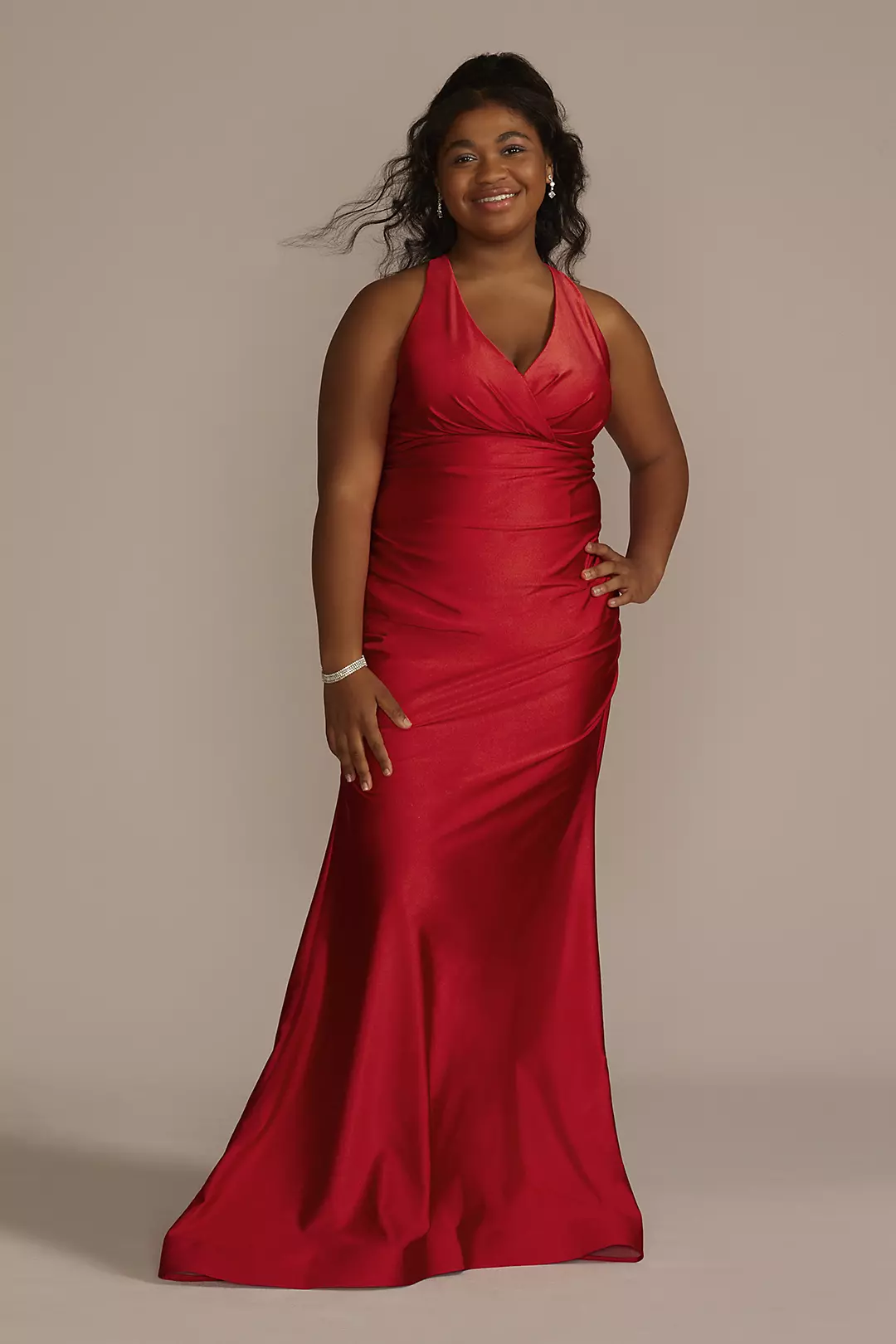 Stretch Satin V-Neck Tank Mermaid Dress - Image 7