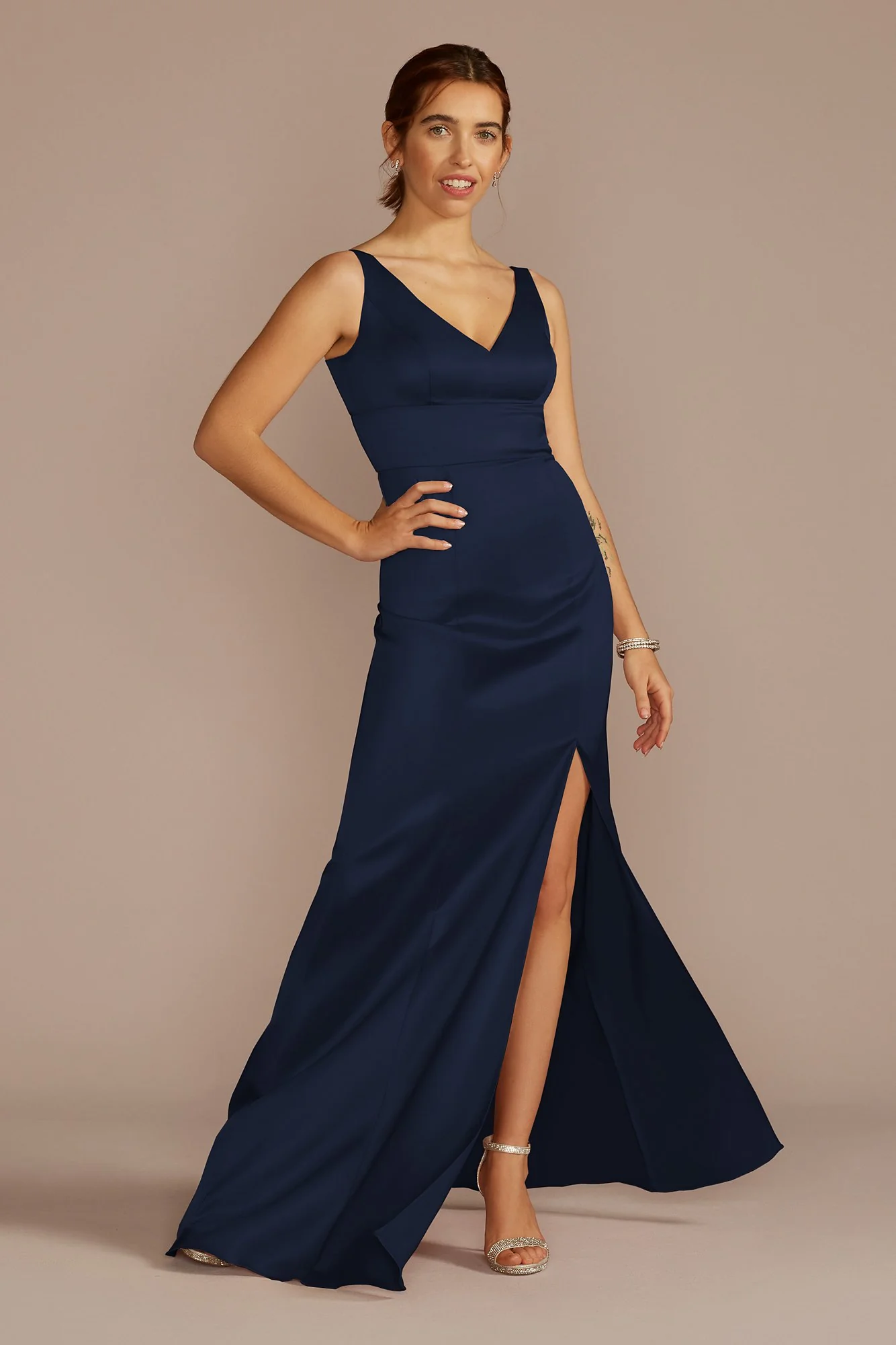 Stretch Satin V-Neck Tank Sheath Dress - Image 8