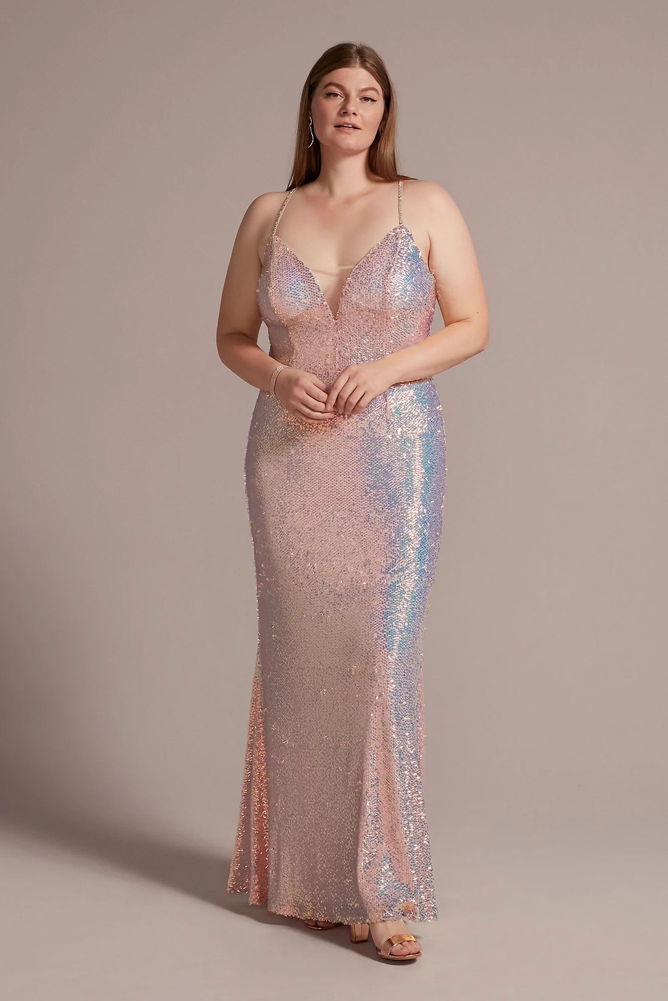 Stretch Sequin Prom Dress with Illusion V-Neck - Image 2