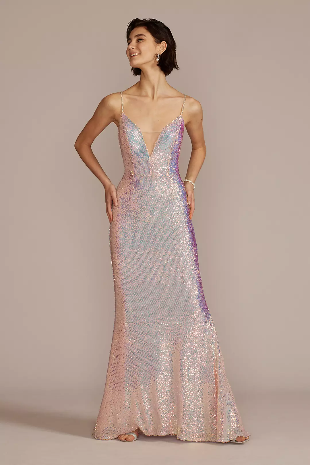 Stretch Sequin Prom Dress with Illusion V-Neck - Image 4