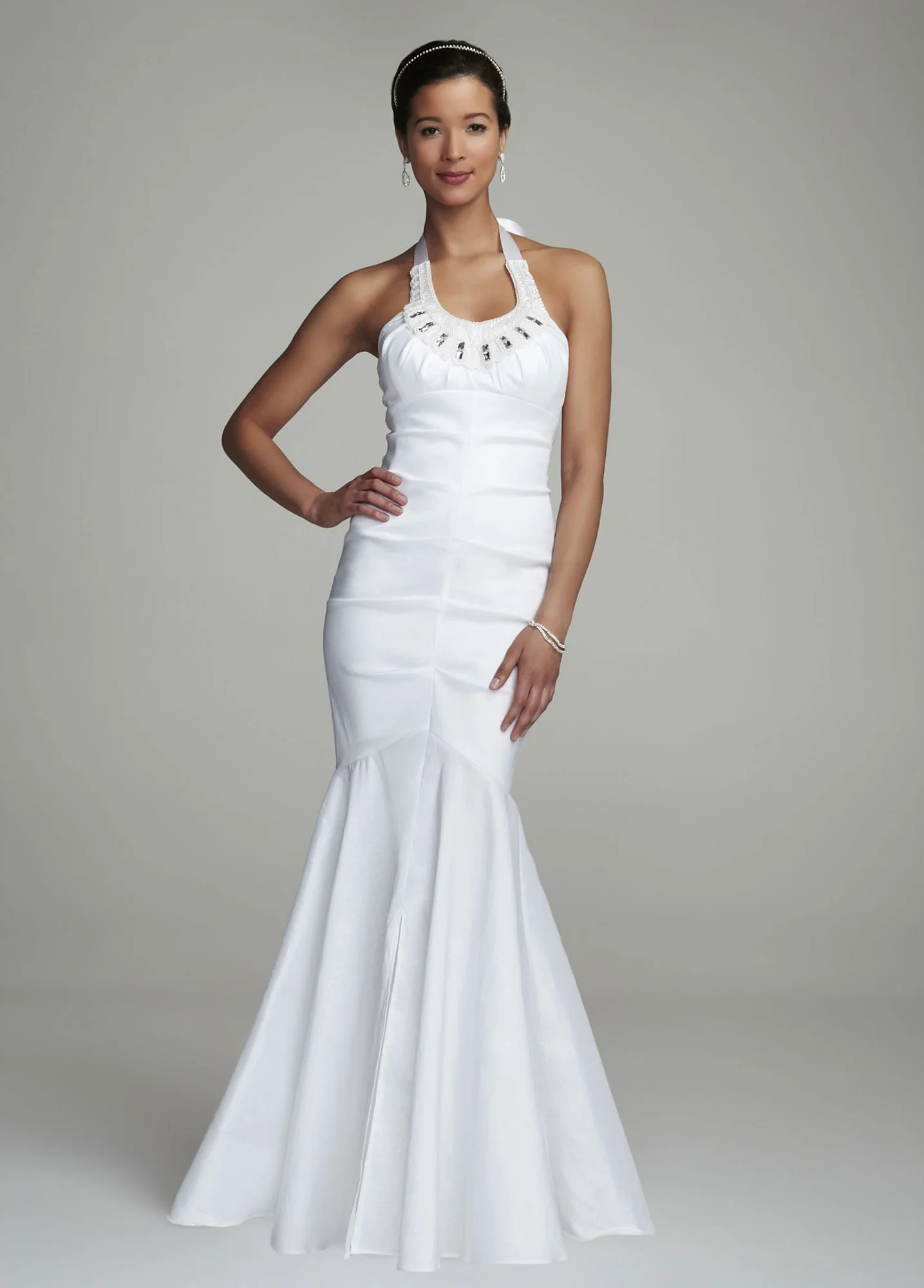 Stretch Taffeta Beaded Gown