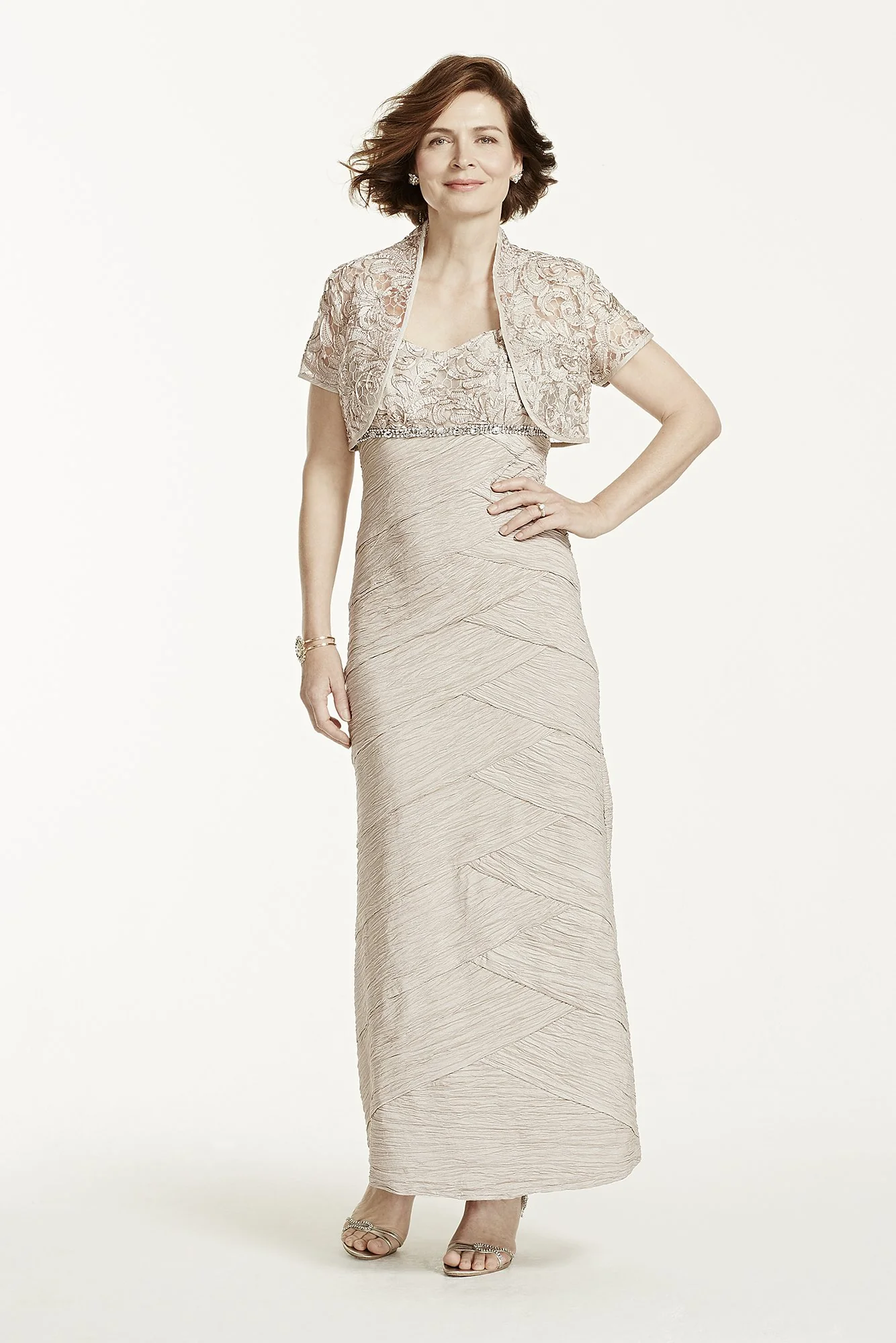 Soutache Ribbon Bodice Taffeta Dress with Jacket