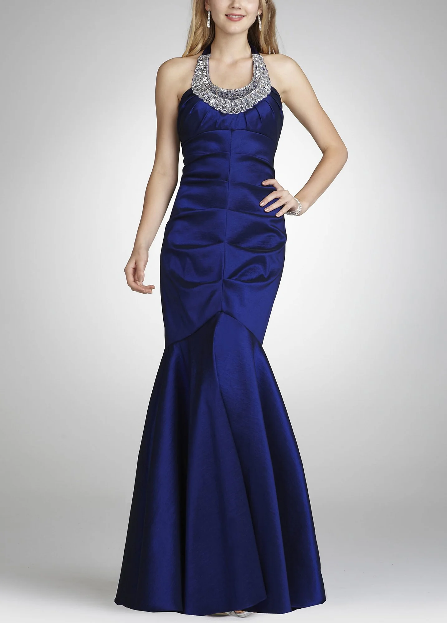 Stretch Taffeta Mermaid Gown with Jeweled Neck