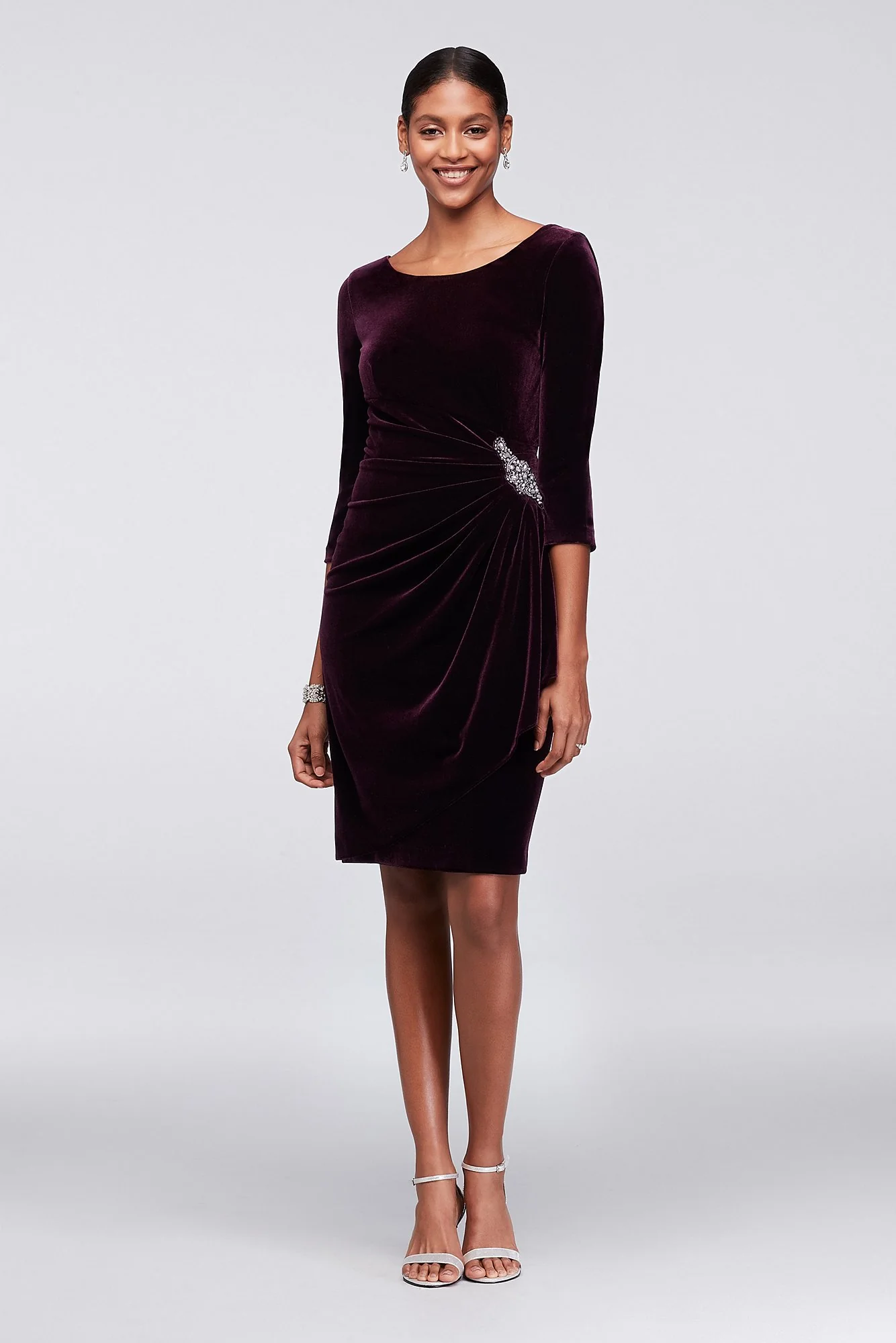 Stretch Velvet Cocktail Dress with Beaded Accent - Image 2