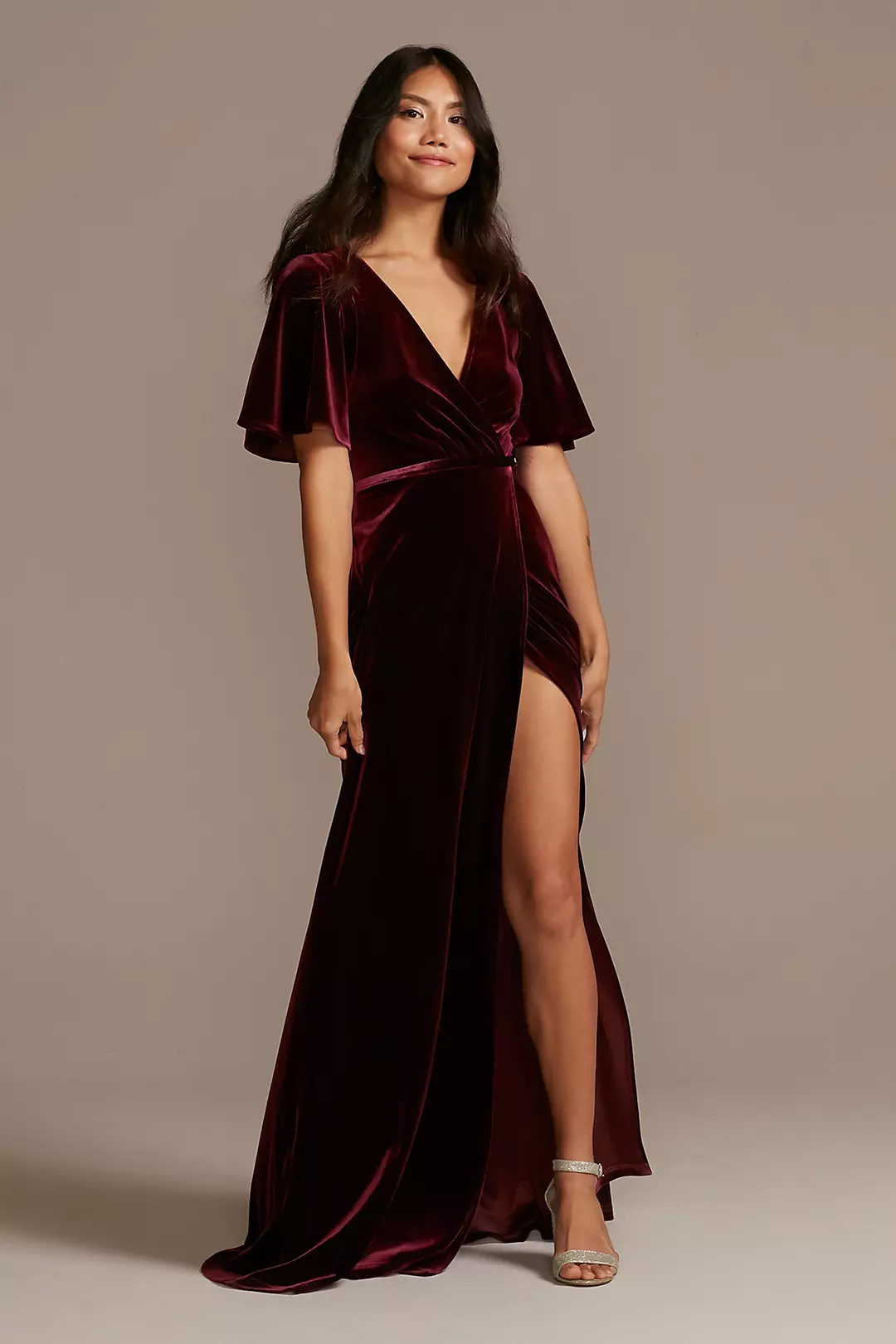 Stretch Velvet Flutter Sleeve Dress - Image 8
