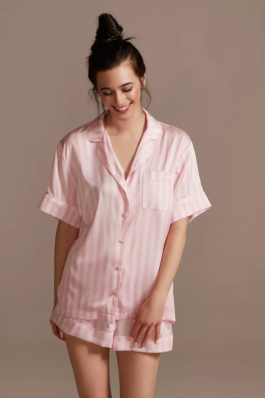 Striped Button-Front Pajama Shorts Set - Image 2