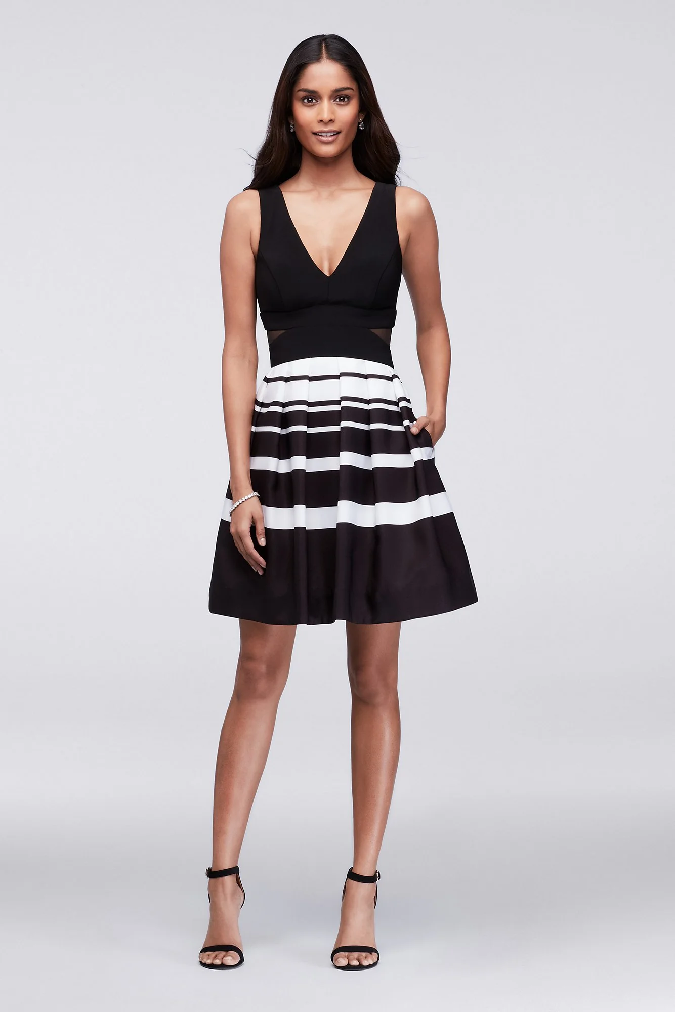 Striped Taffeta Cocktail Dress with Side Cutouts - Image 2