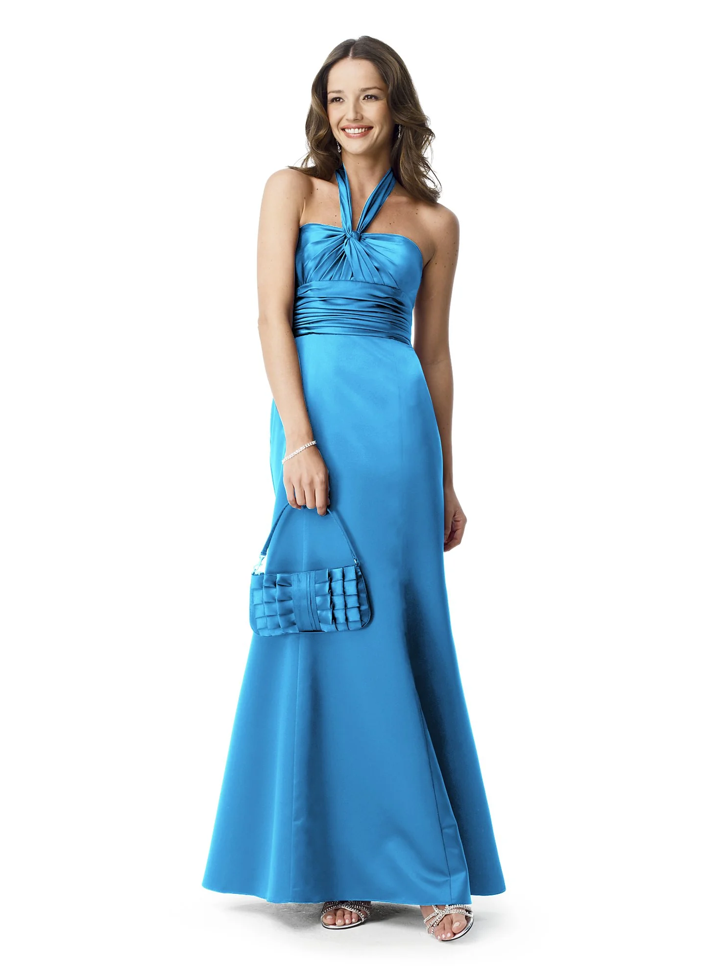 Structured Satin Dress with Convertible Neckline - Image 2