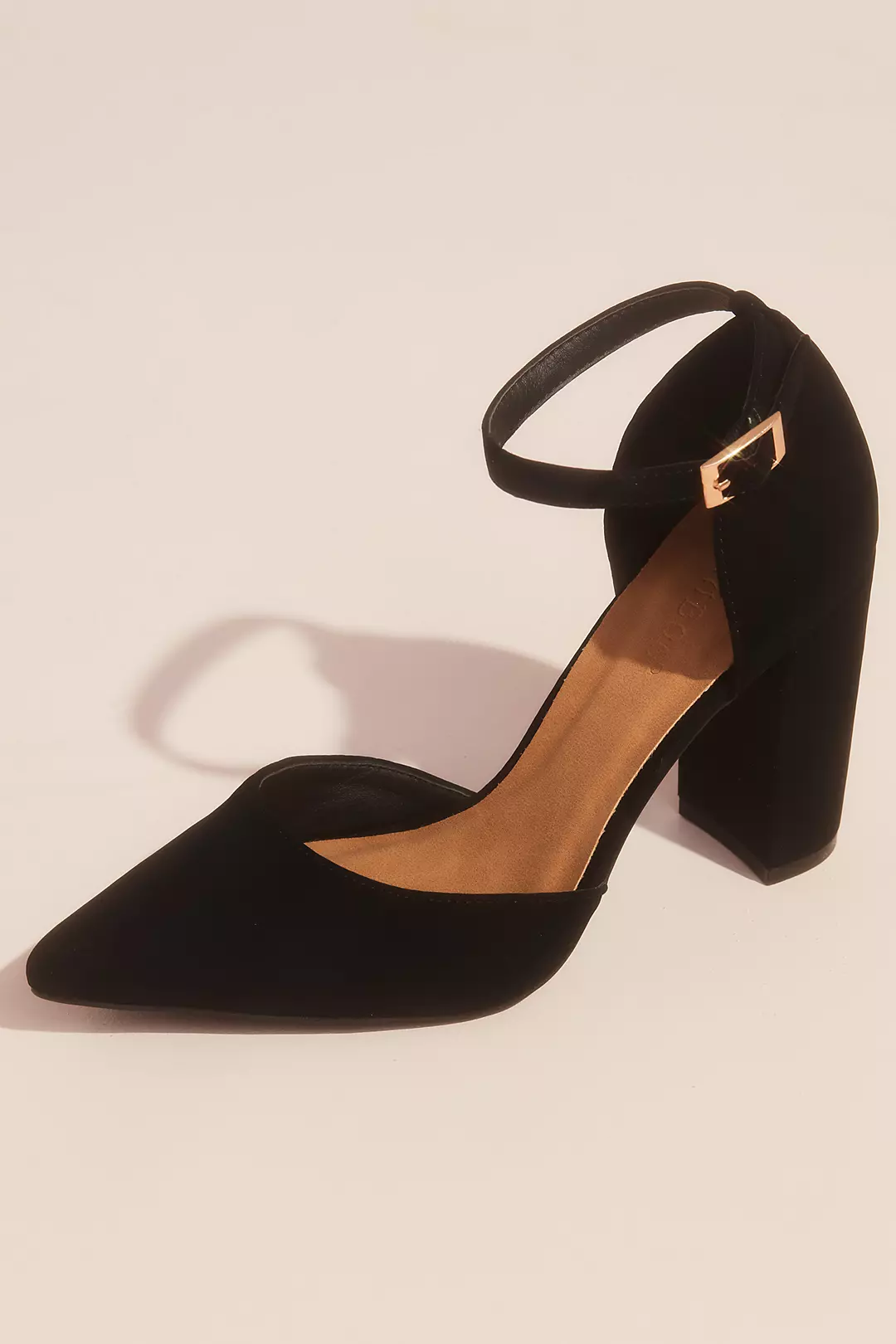 Sueded D'Orsay Block Heel Shoes with Ankle Strap - Image 2