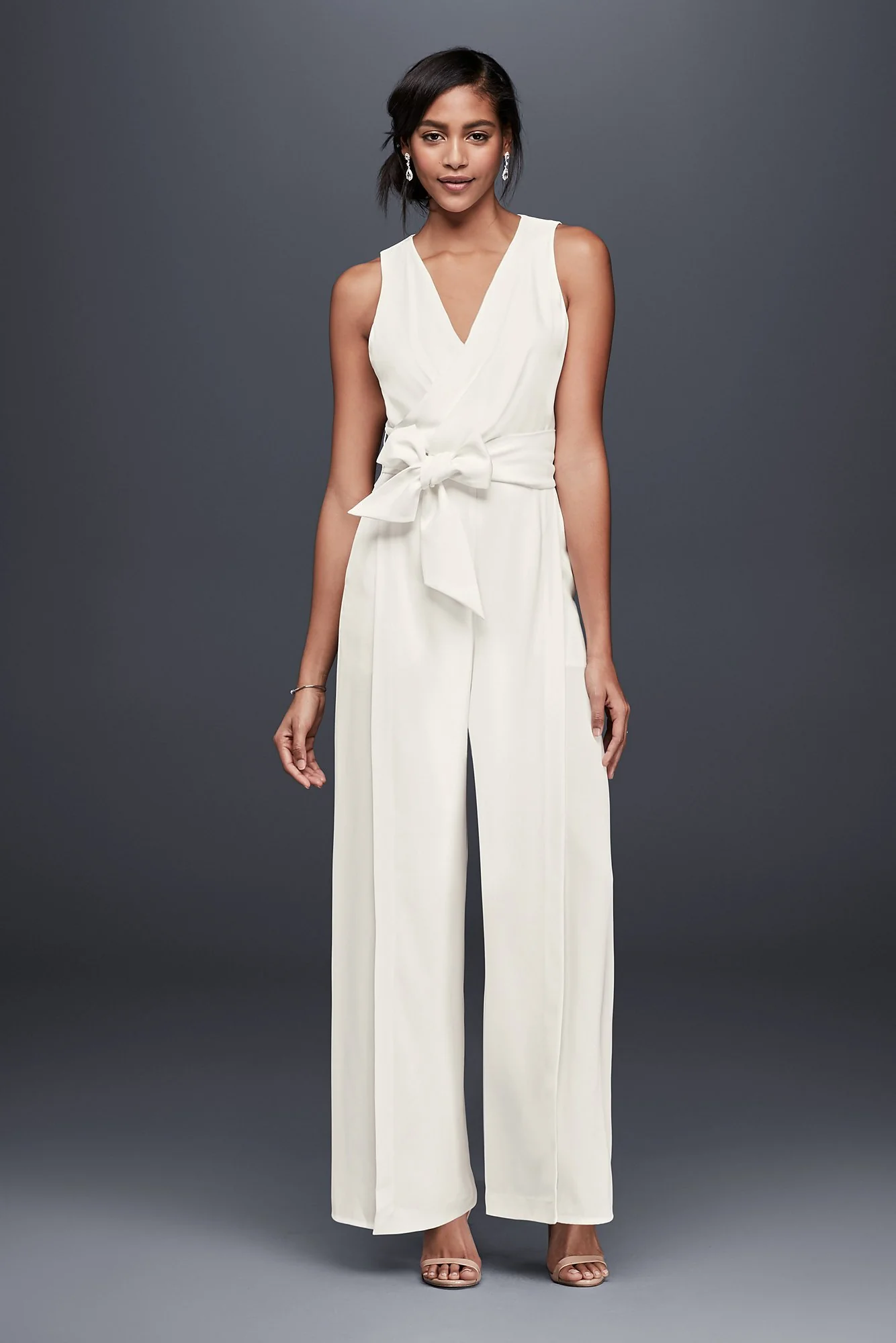 Surplice Bodice Crepe Jumpsuit with Wide Sash