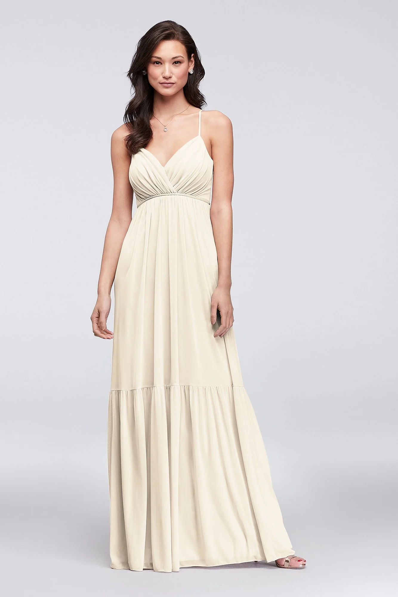 Surplice Mesh Bridesmaid Dress with Peasant Skirt - Image 10