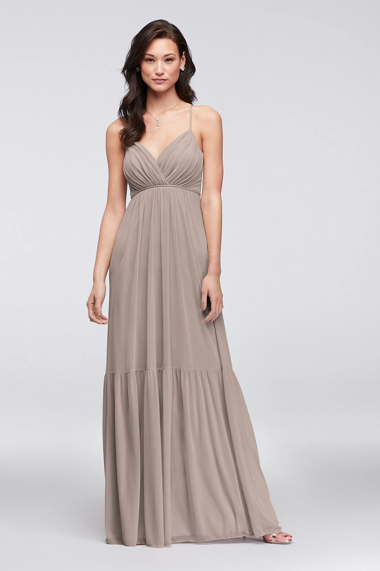Surplice Mesh Bridesmaid Dress with Peasant Skirt - Image 12