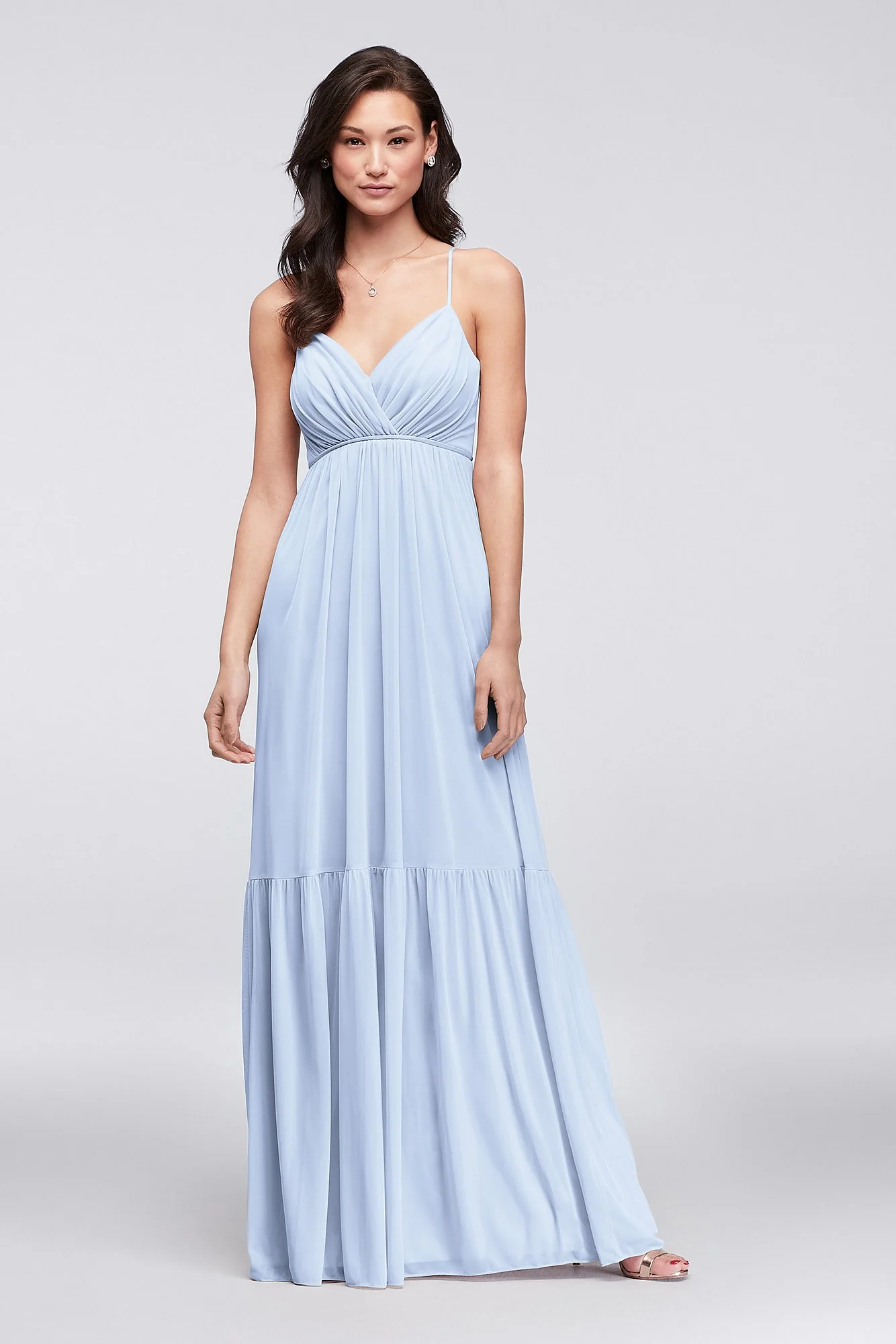 Surplice Mesh Bridesmaid Dress with Peasant Skirt - Image 15