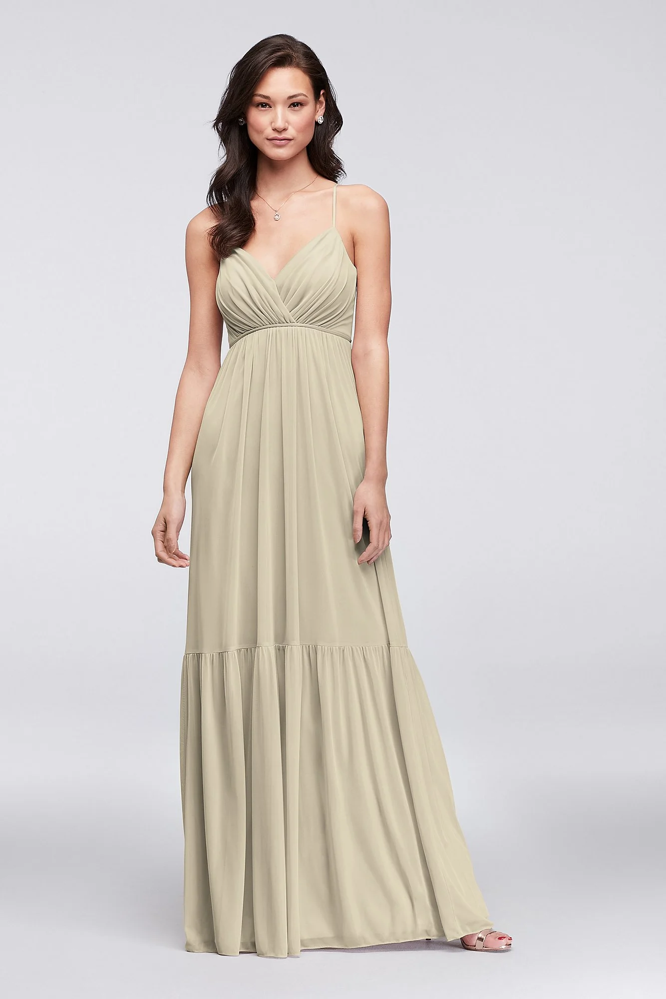 Surplice Mesh Bridesmaid Dress with Peasant Skirt - Image 16