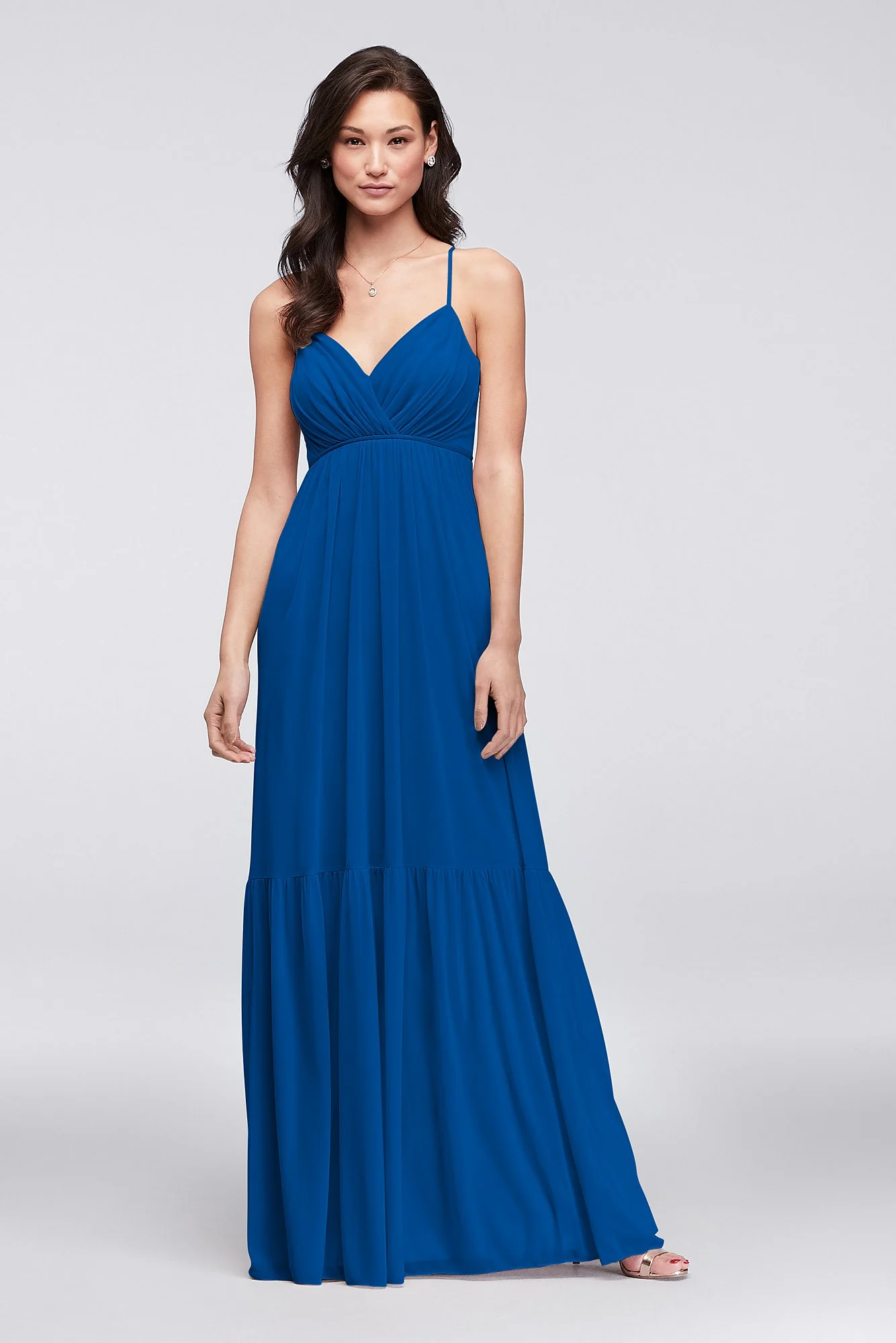 Surplice Mesh Bridesmaid Dress with Peasant Skirt - Image 18
