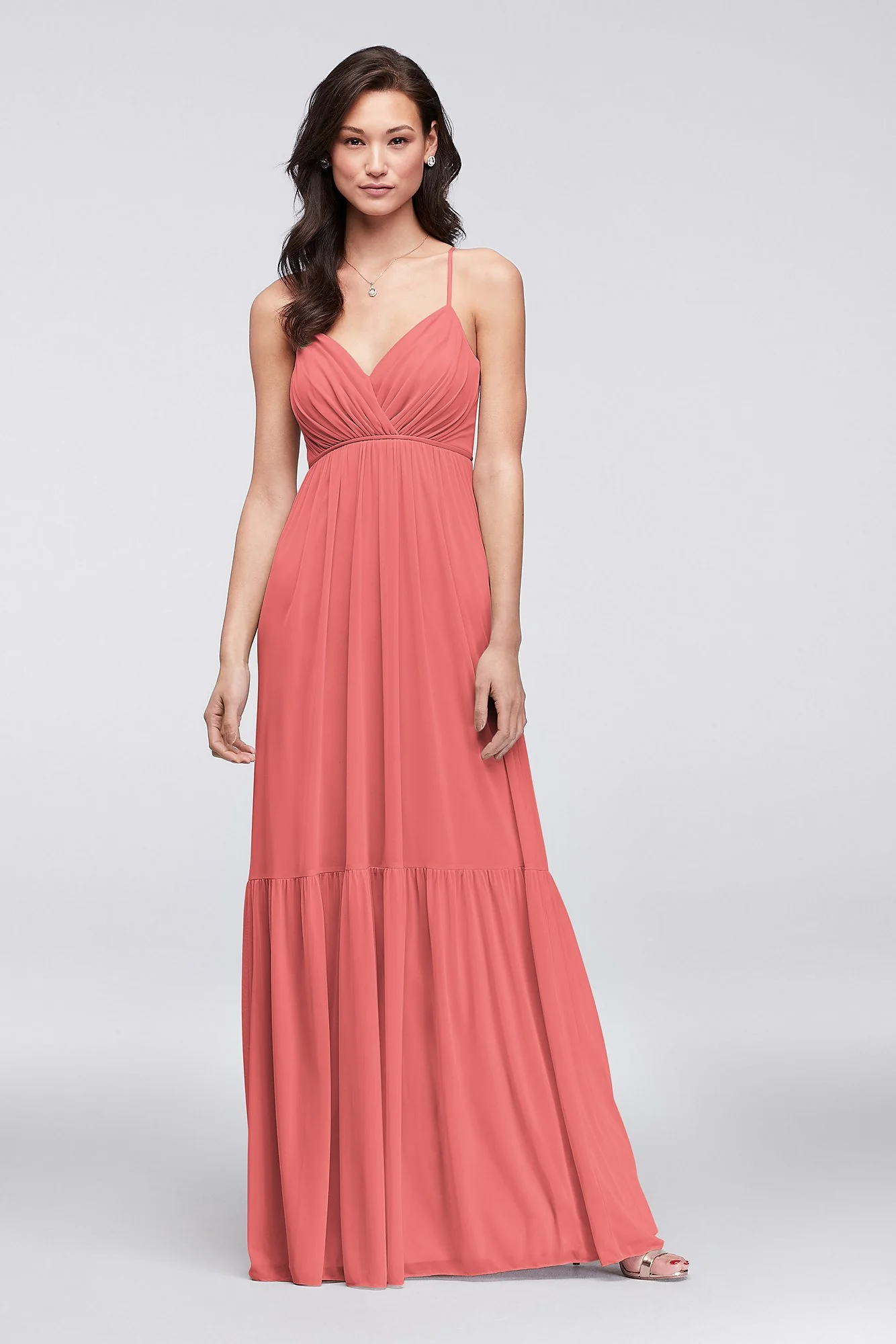 Surplice Mesh Bridesmaid Dress with Peasant Skirt - Image 20