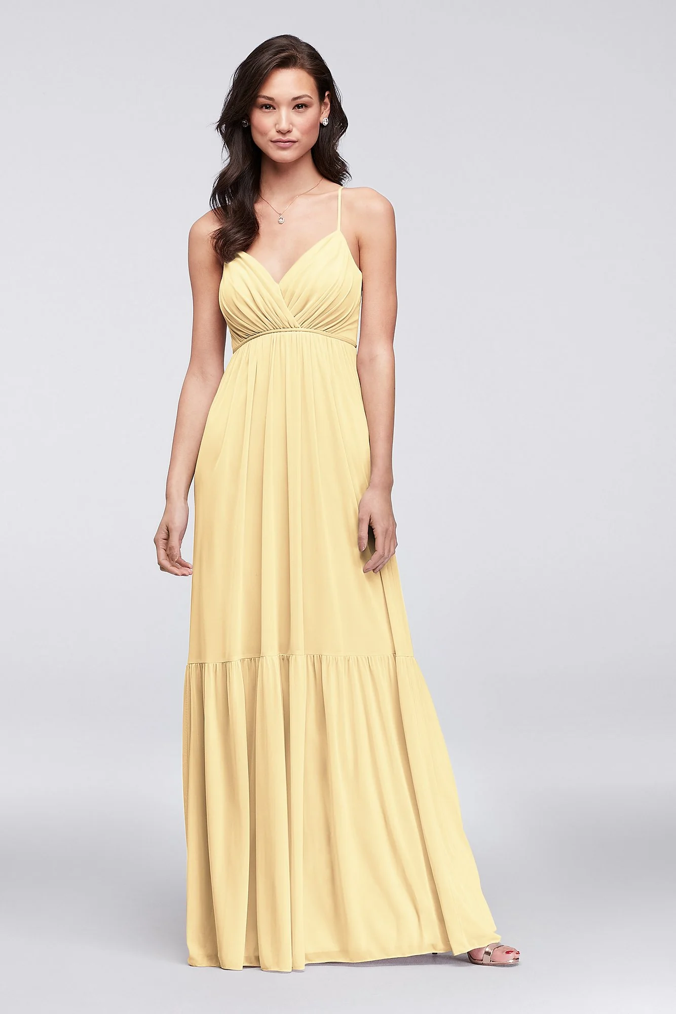 Surplice Mesh Bridesmaid Dress with Peasant Skirt - Image 21