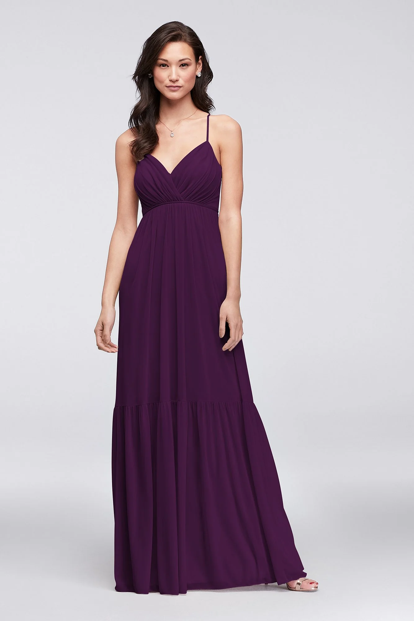 Surplice Mesh Bridesmaid Dress with Peasant Skirt - Image 23