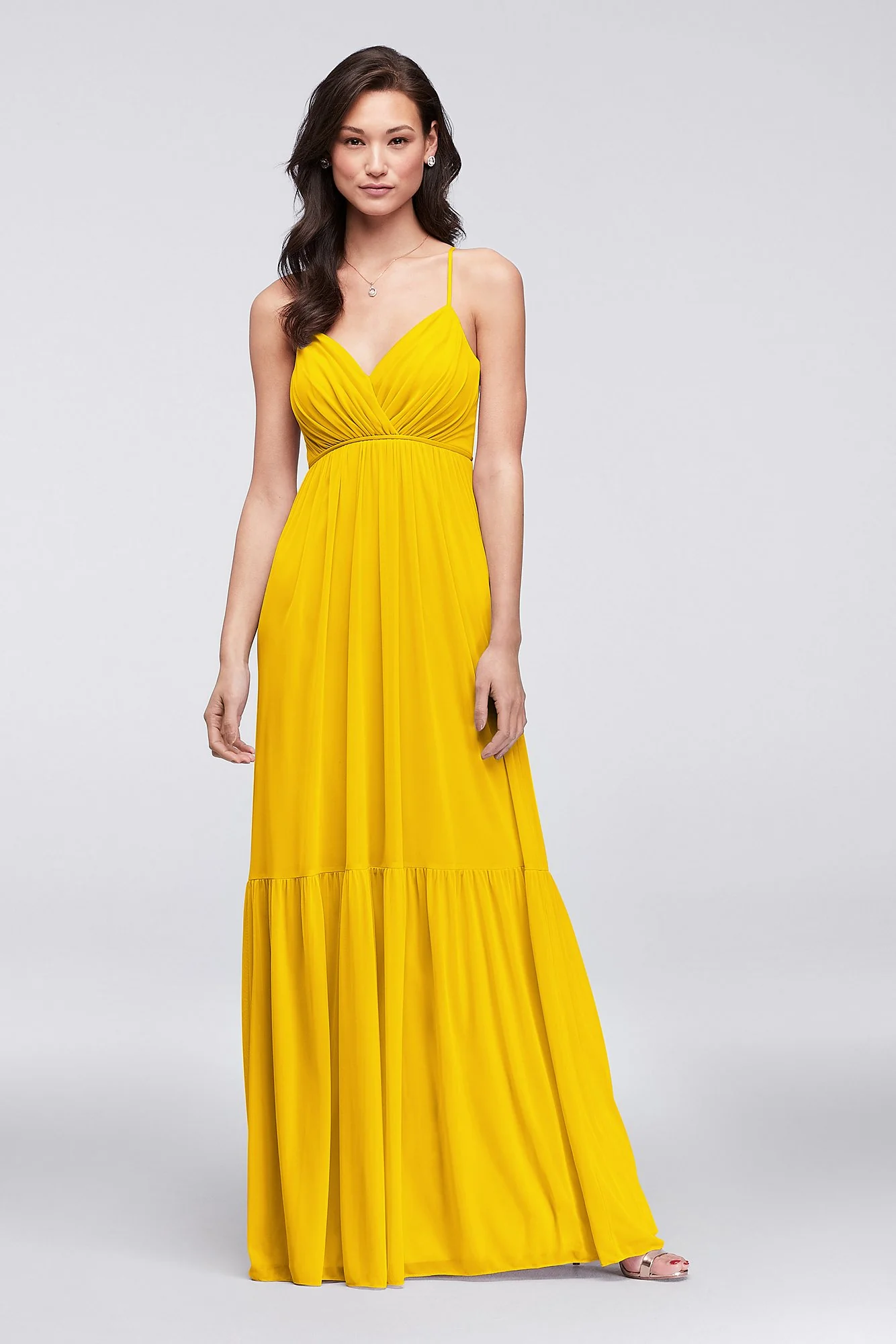 Surplice Mesh Bridesmaid Dress with Peasant Skirt - Image 24