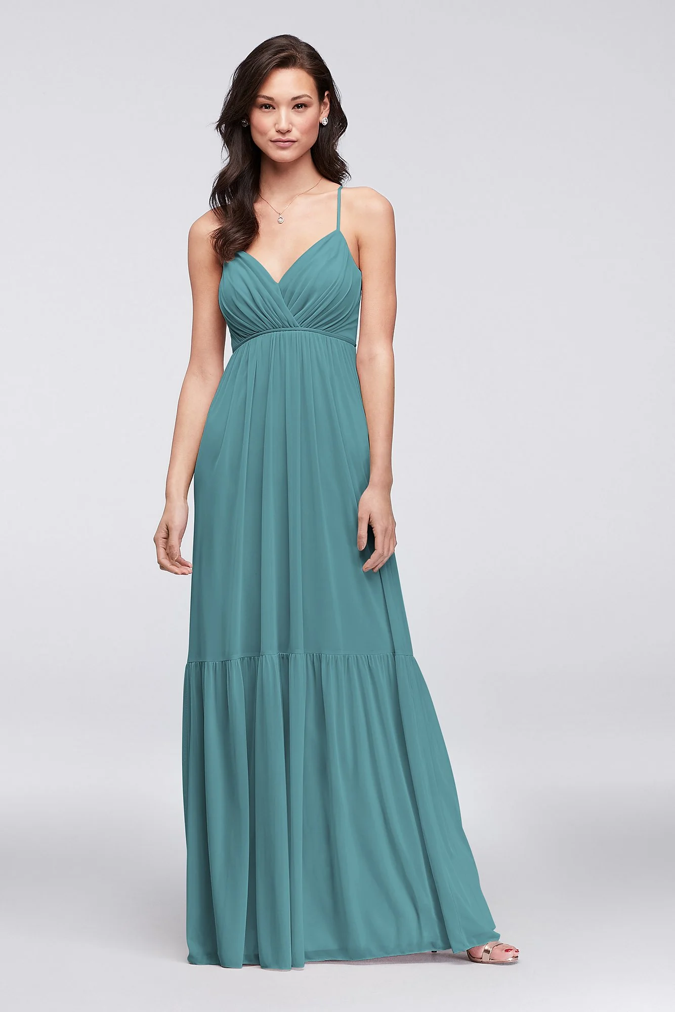 Surplice Mesh Bridesmaid Dress with Peasant Skirt - Image 27
