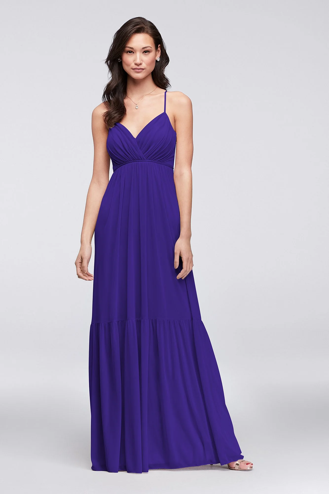 Surplice Mesh Bridesmaid Dress with Peasant Skirt - Image 28