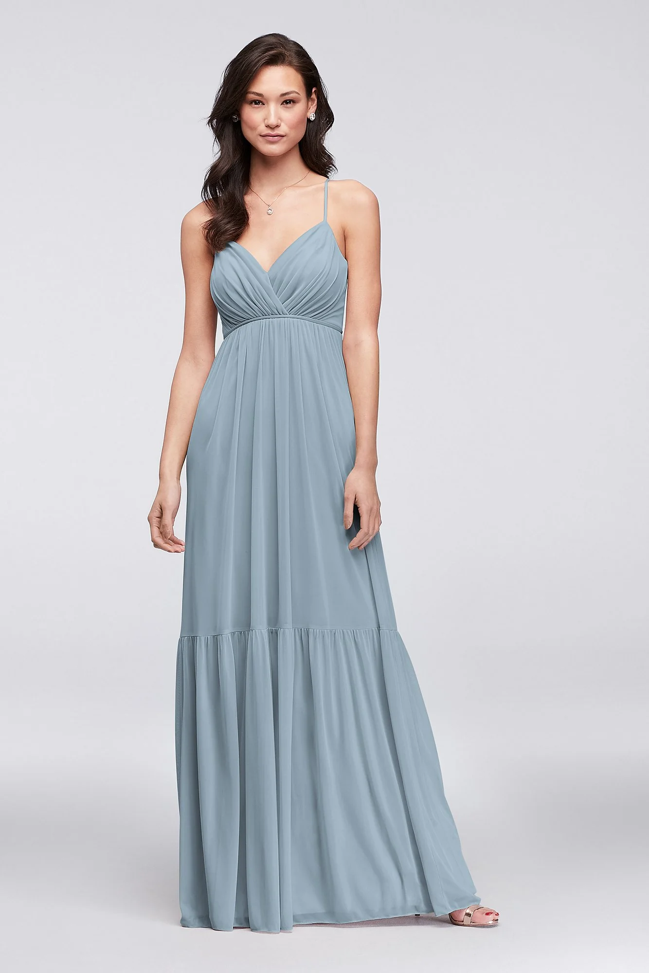 Surplice Mesh Bridesmaid Dress with Peasant Skirt - Image 29