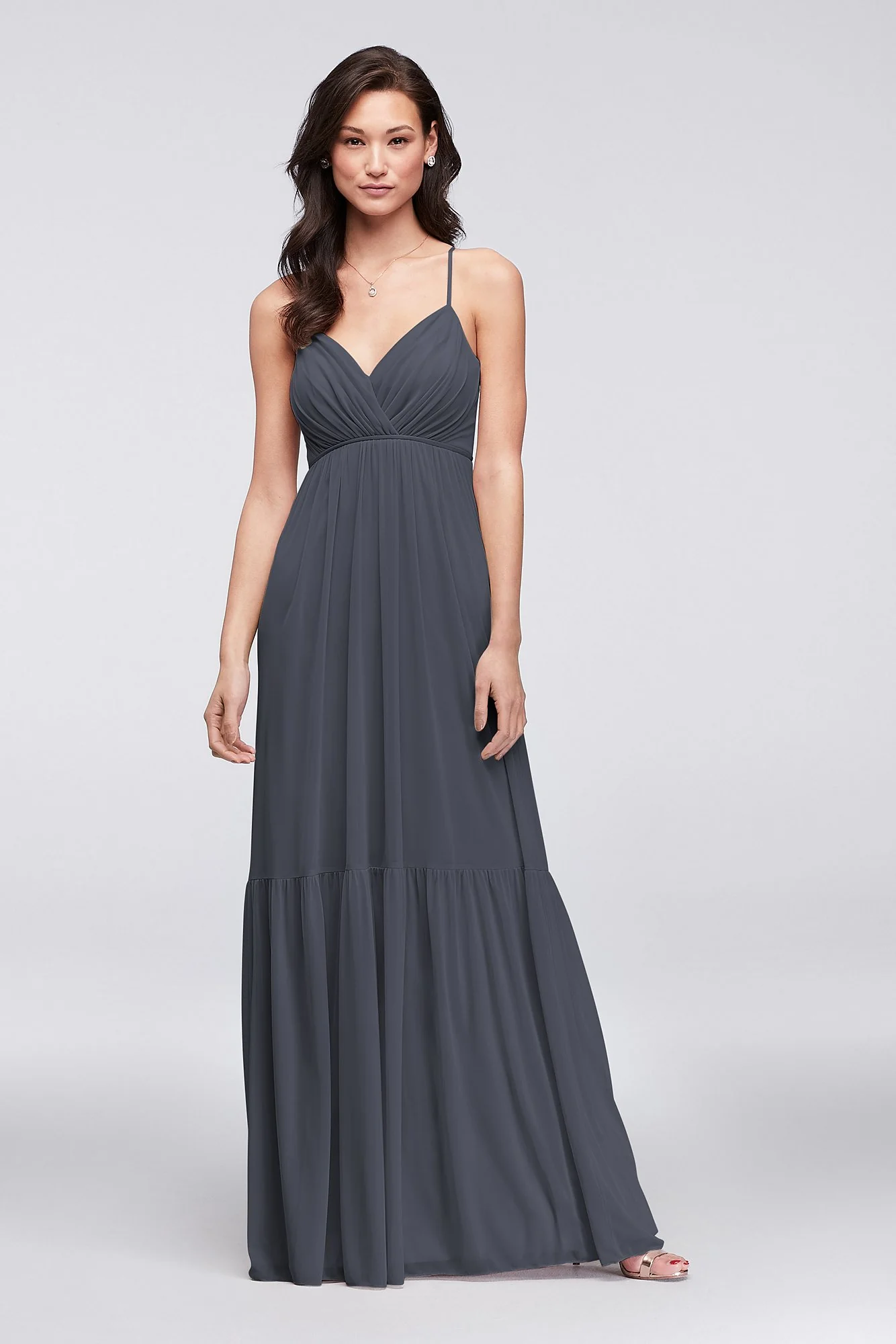 Surplice Mesh Bridesmaid Dress with Peasant Skirt - Image 3