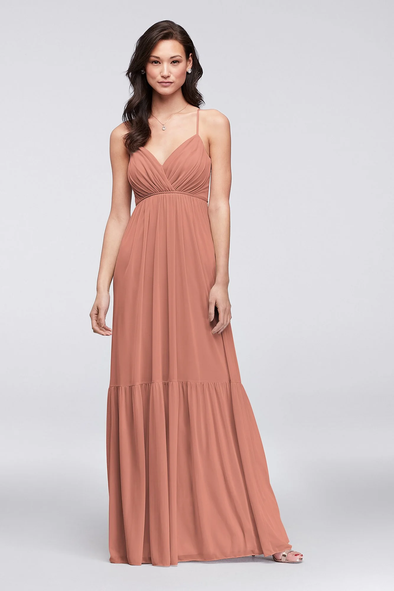 Surplice Mesh Bridesmaid Dress with Peasant Skirt - Image 31