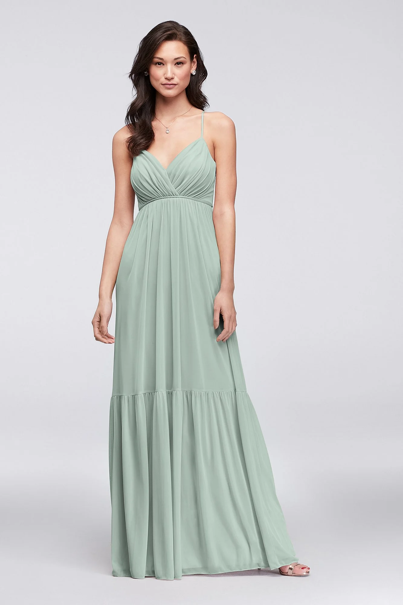 Surplice Mesh Bridesmaid Dress with Peasant Skirt - Image 32