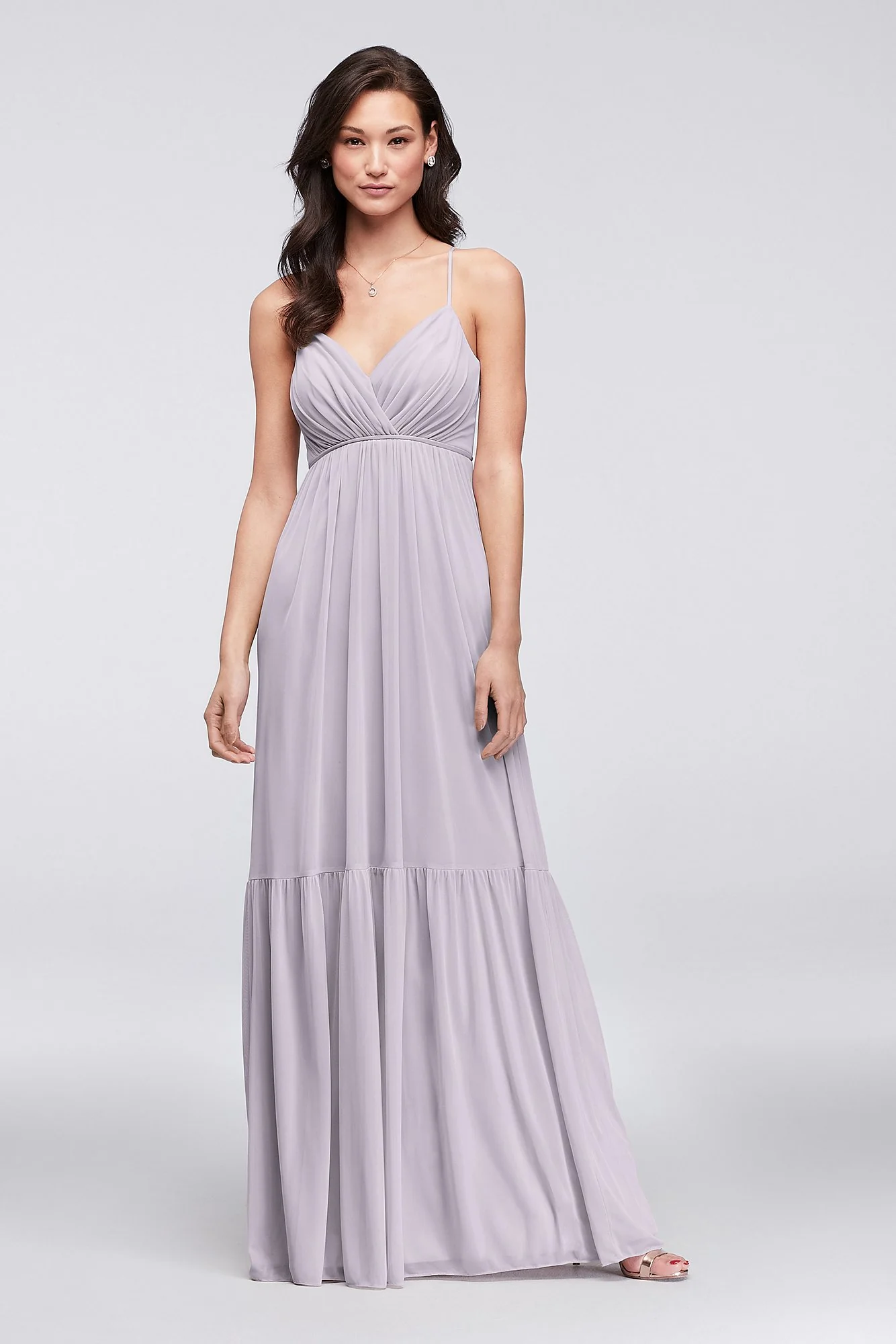 Surplice Mesh Bridesmaid Dress with Peasant Skirt - Image 33