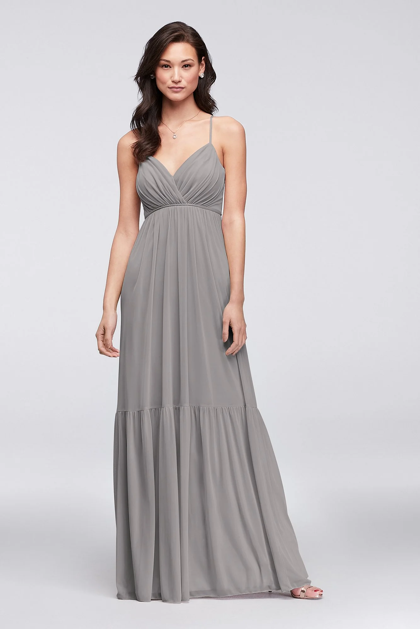 Surplice Mesh Bridesmaid Dress with Peasant Skirt - Image 35