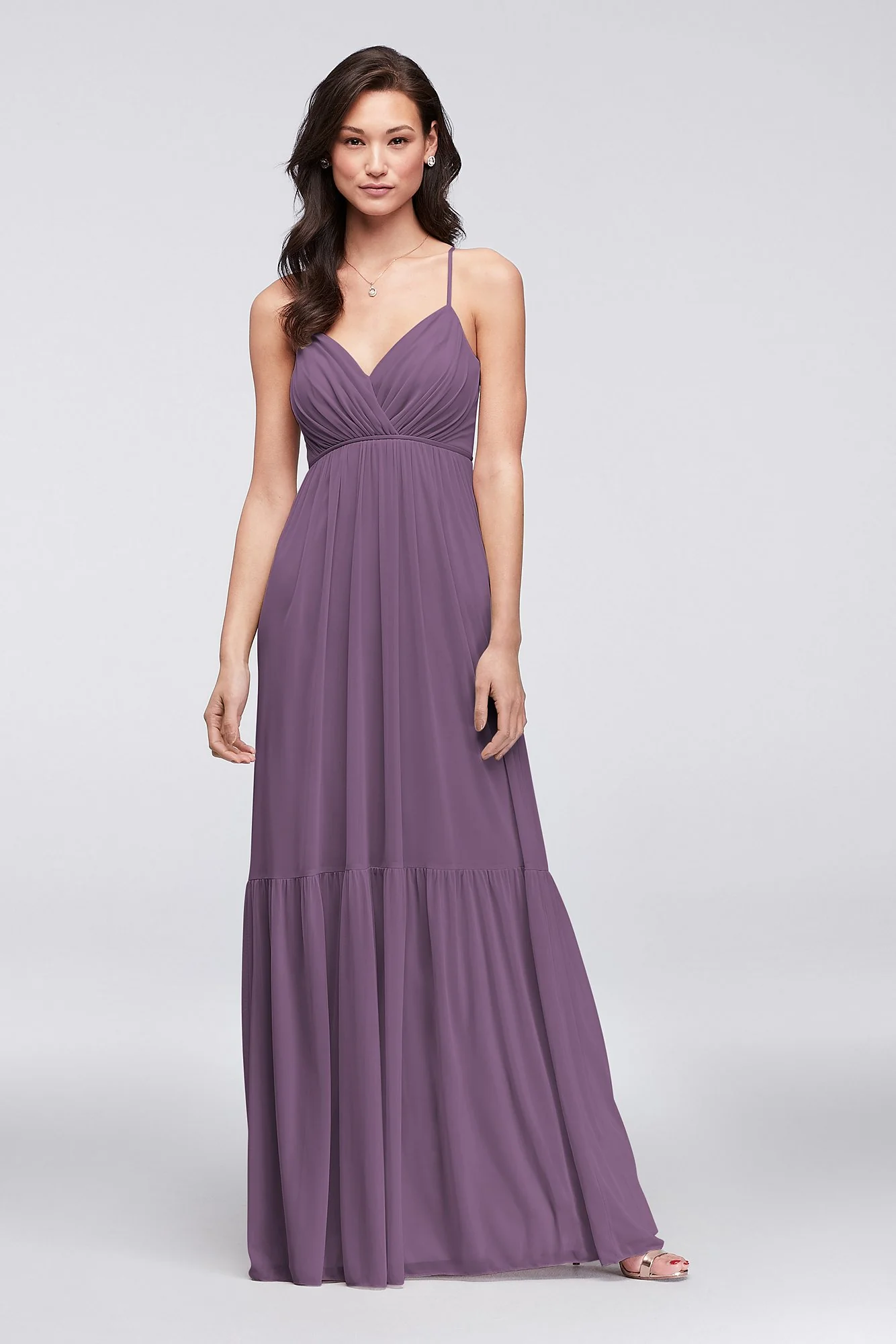 Surplice Mesh Bridesmaid Dress with Peasant Skirt - Image 37