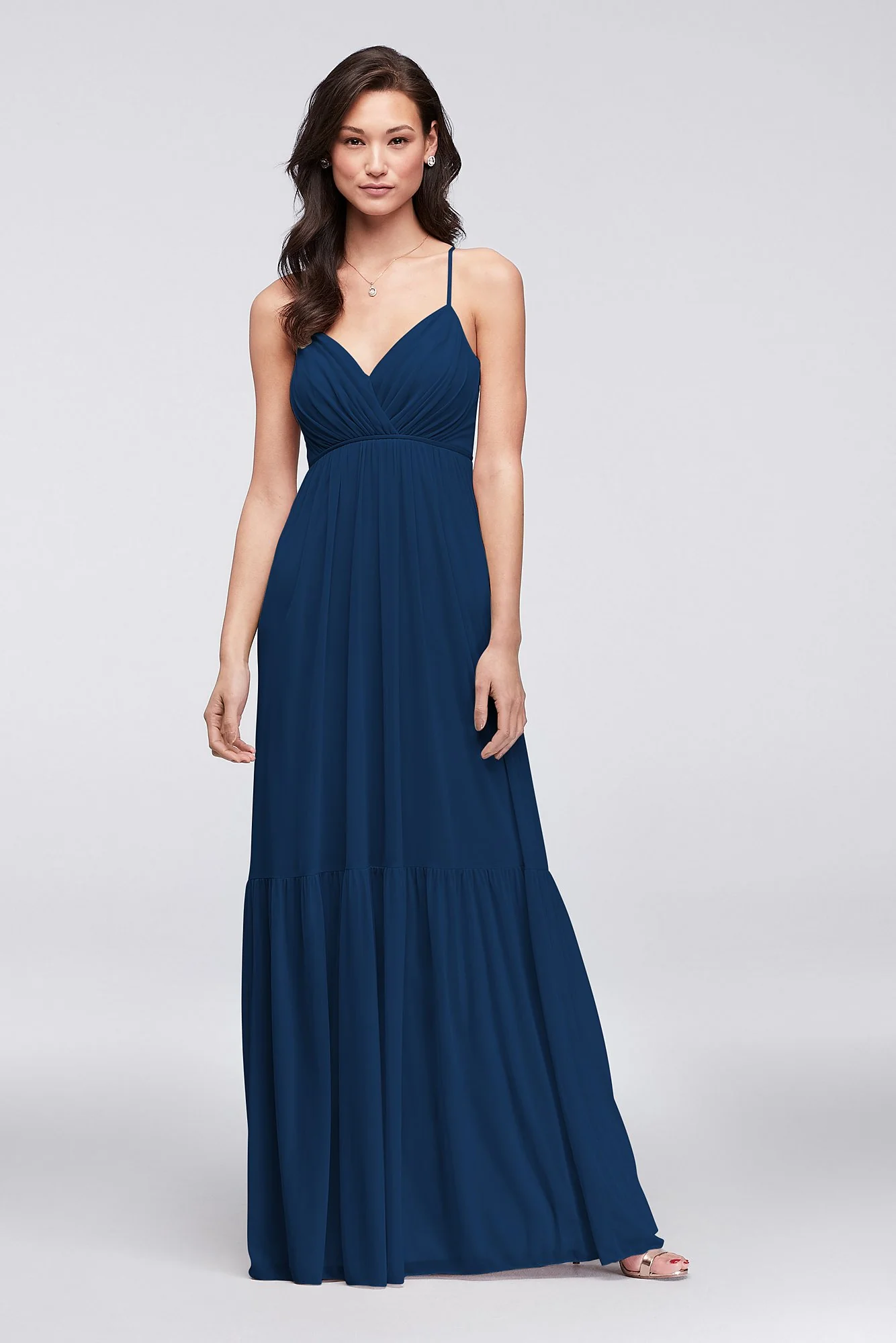 Surplice Mesh Bridesmaid Dress with Peasant Skirt - Image 38