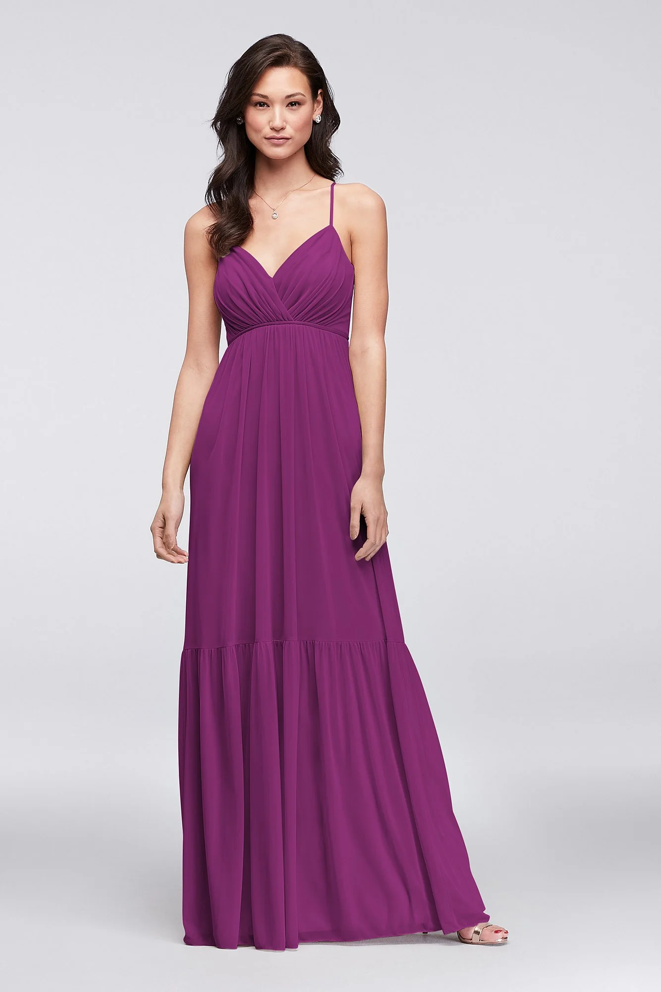 Surplice Mesh Bridesmaid Dress with Peasant Skirt - Image 4