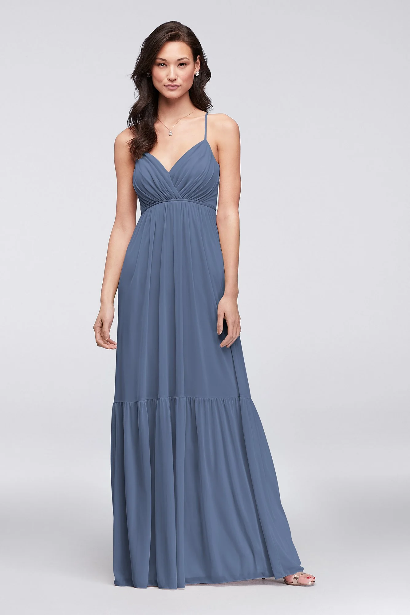 Surplice Mesh Bridesmaid Dress with Peasant Skirt - Image 41