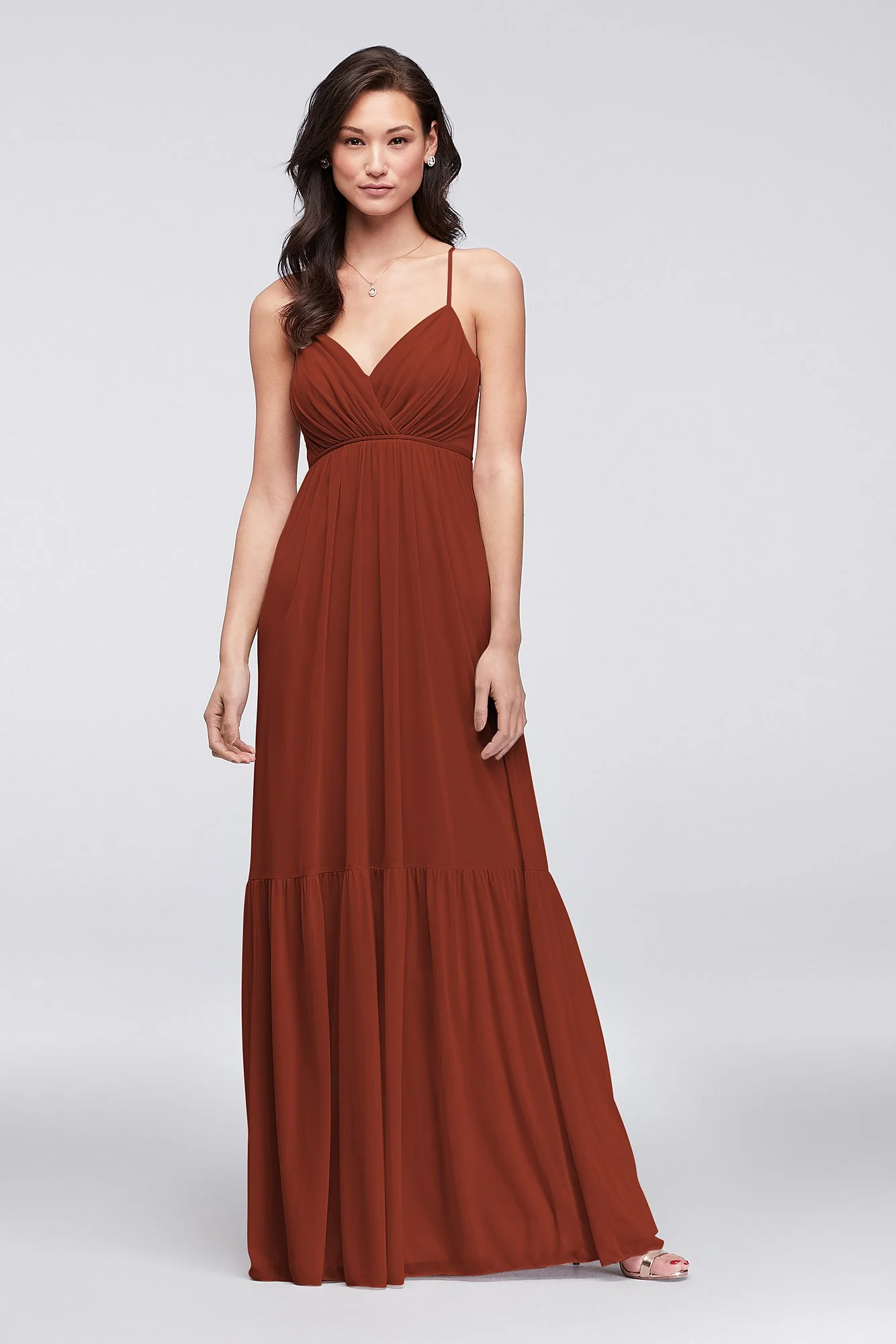 Surplice Mesh Bridesmaid Dress with Peasant Skirt - Image 42