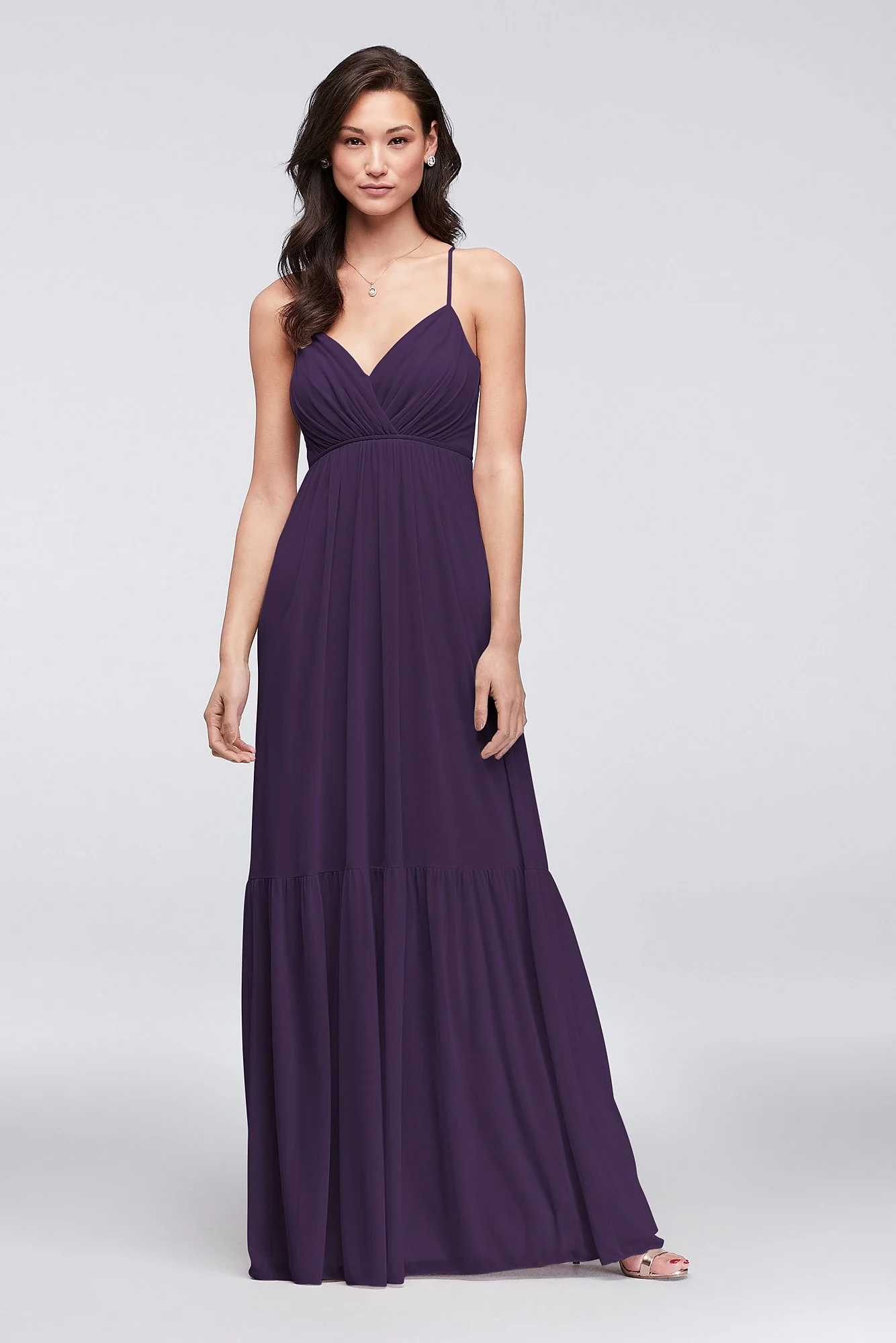Surplice Mesh Bridesmaid Dress with Peasant Skirt - Image 43