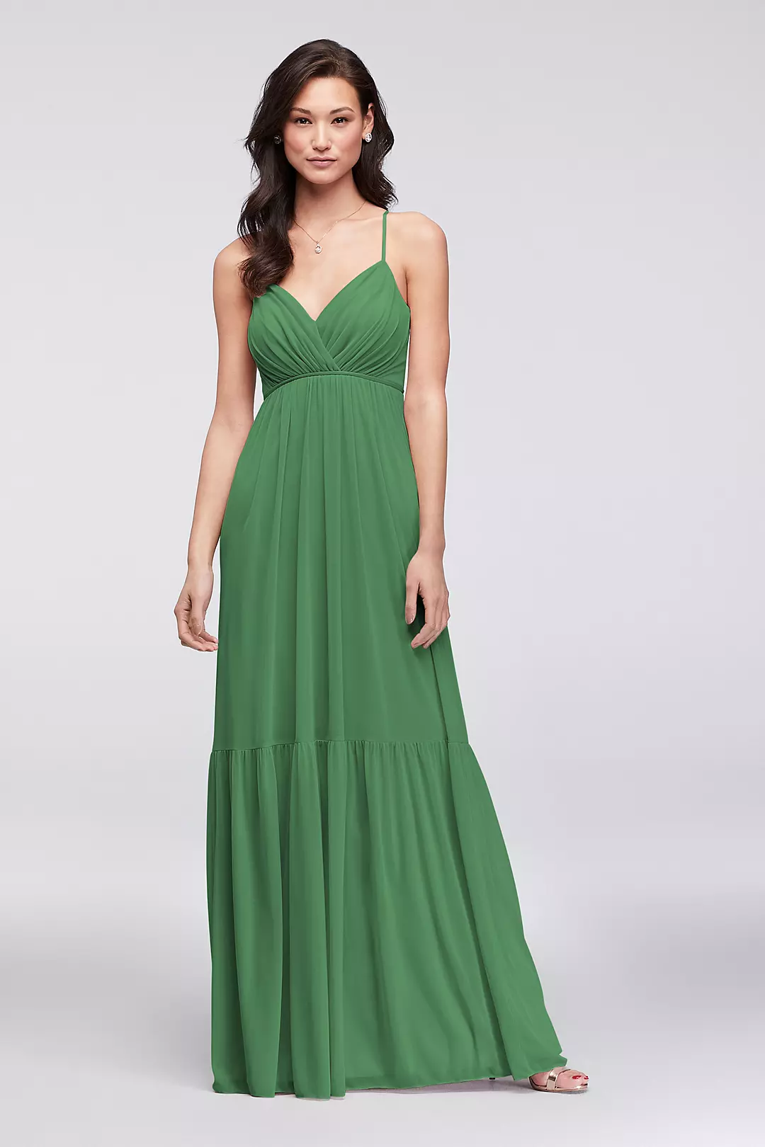 Surplice Mesh Bridesmaid Dress with Peasant Skirt - Image 45