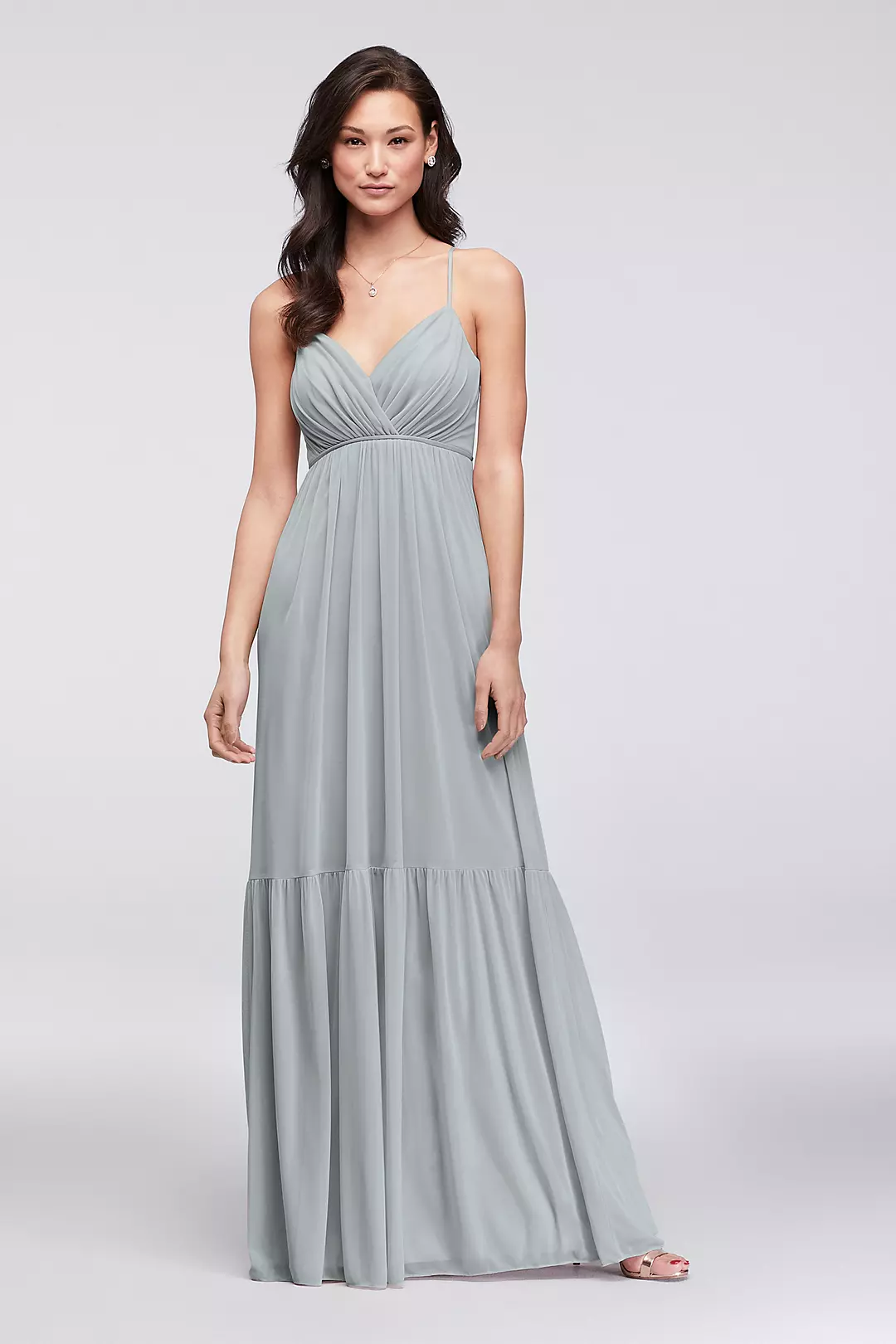 Surplice Mesh Bridesmaid Dress with Peasant Skirt - Image 46