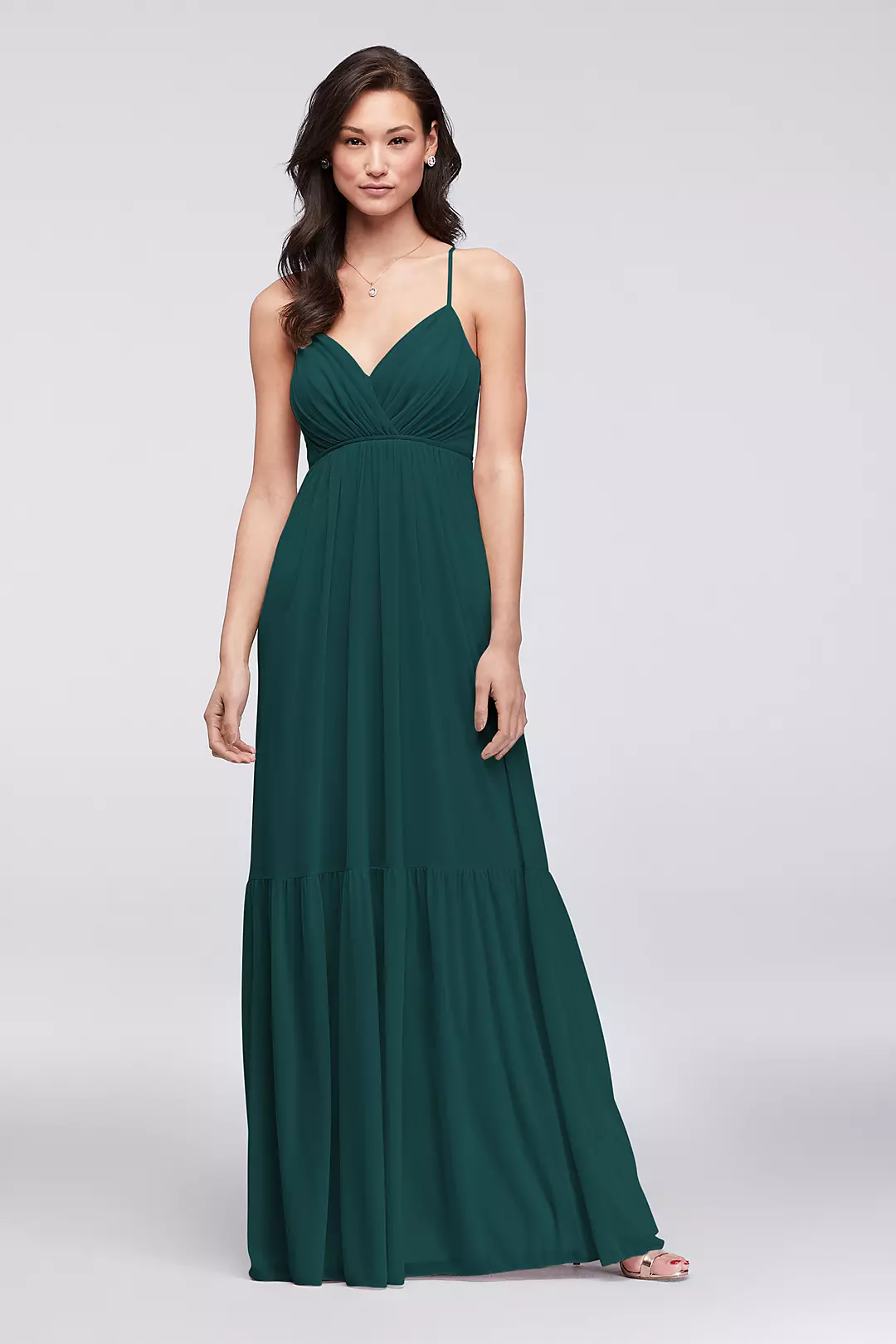 Surplice Mesh Bridesmaid Dress with Peasant Skirt - Image 48