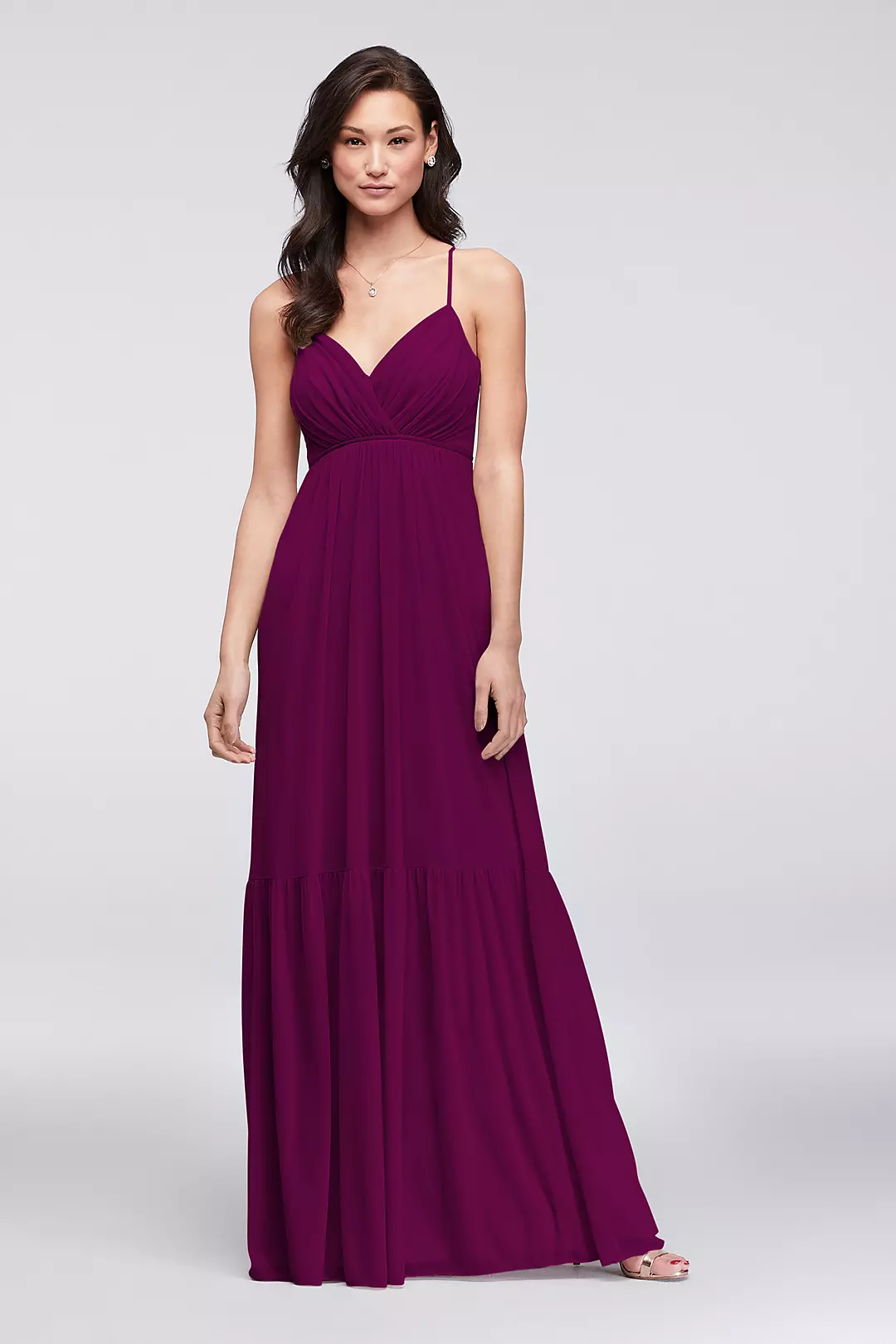 Surplice Mesh Bridesmaid Dress with Peasant Skirt - Image 50